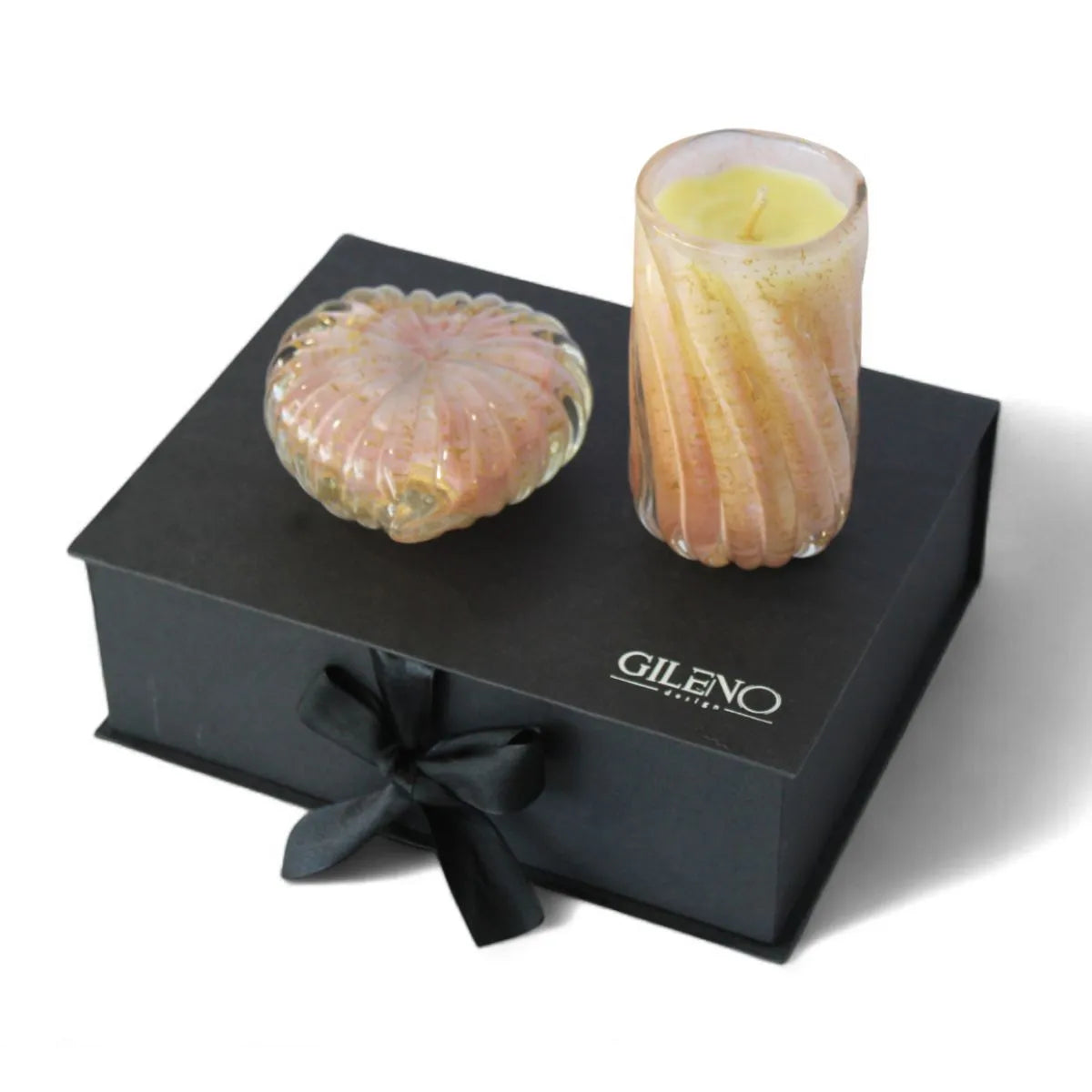 Kit Murano Coração de Cristal + Vela Aromática com Ouro