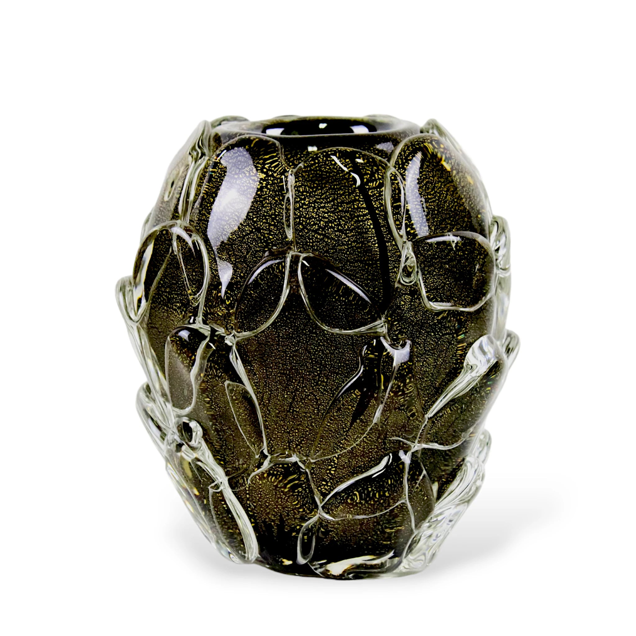 Vaso de Cristal Murano Preto com Ouro