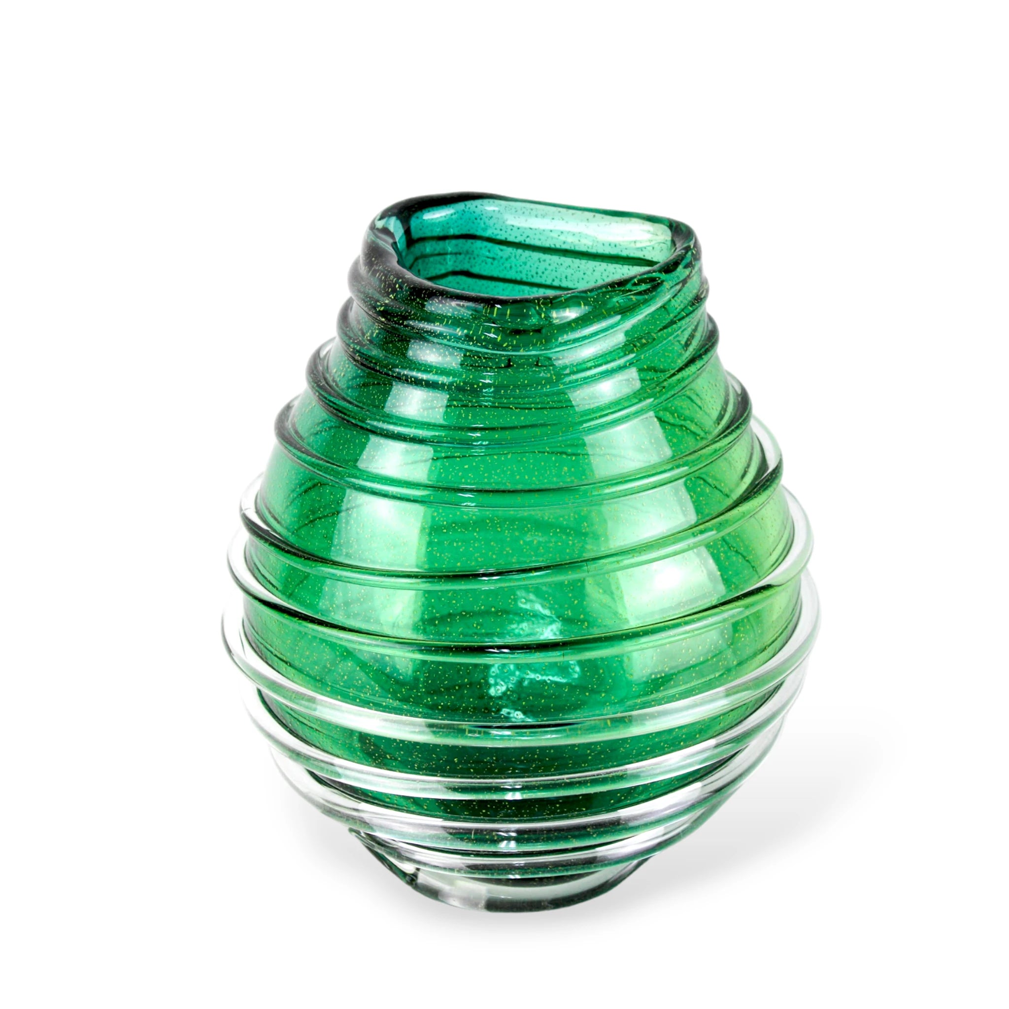 Vaso de Cristal Verde Murano Médio com Ouro