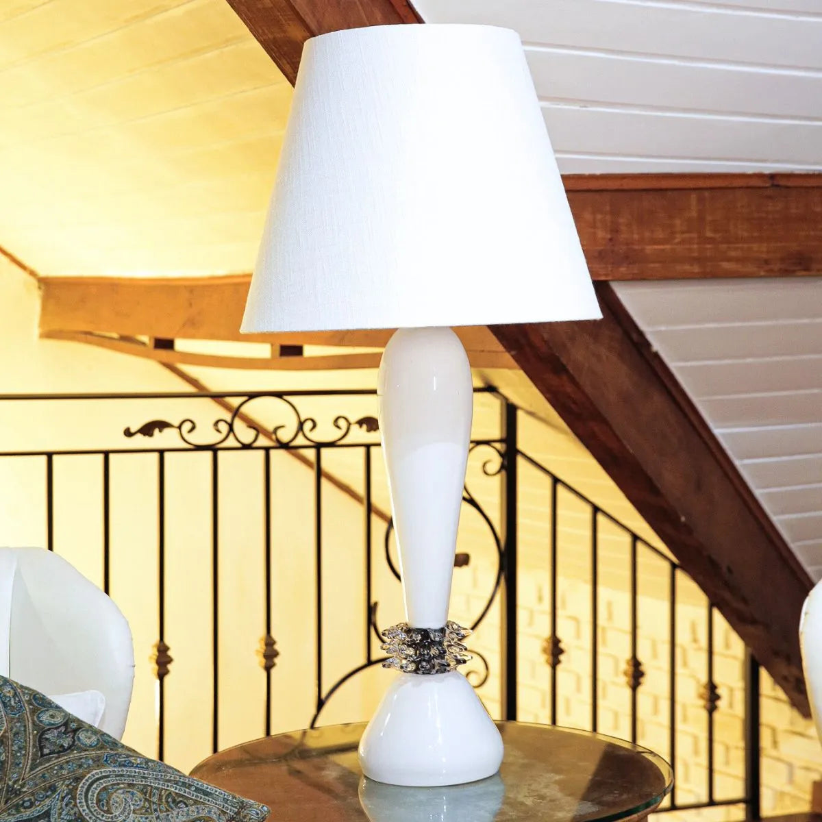 Abajur de Mesa Murano Cristal Branco Grande Cupula