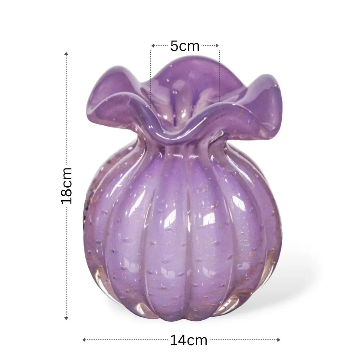 Trouxinha Cristal Murano Lilas com Ouro Medidas