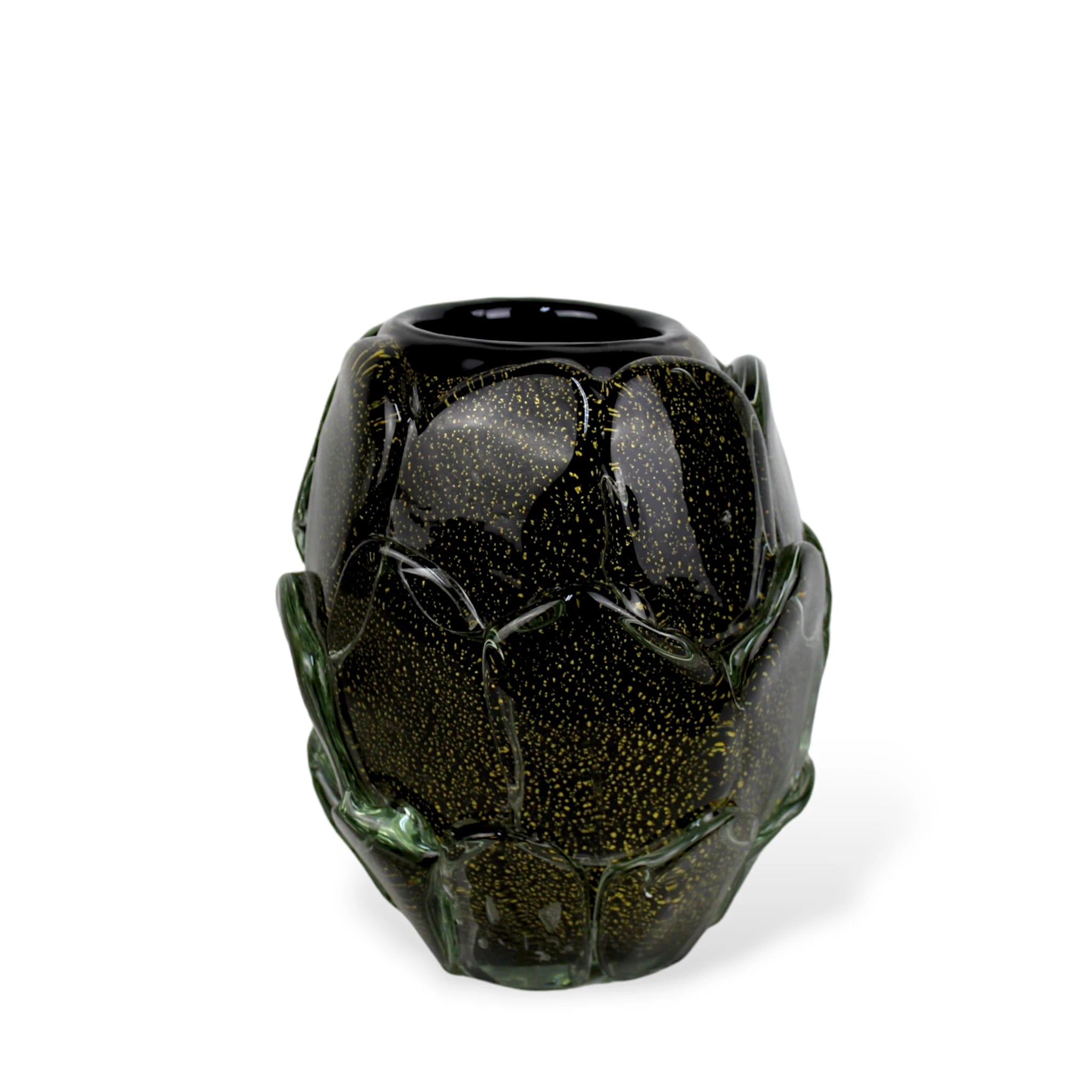 Vaso de Cristal Murano Preto Pequeno com Ouro