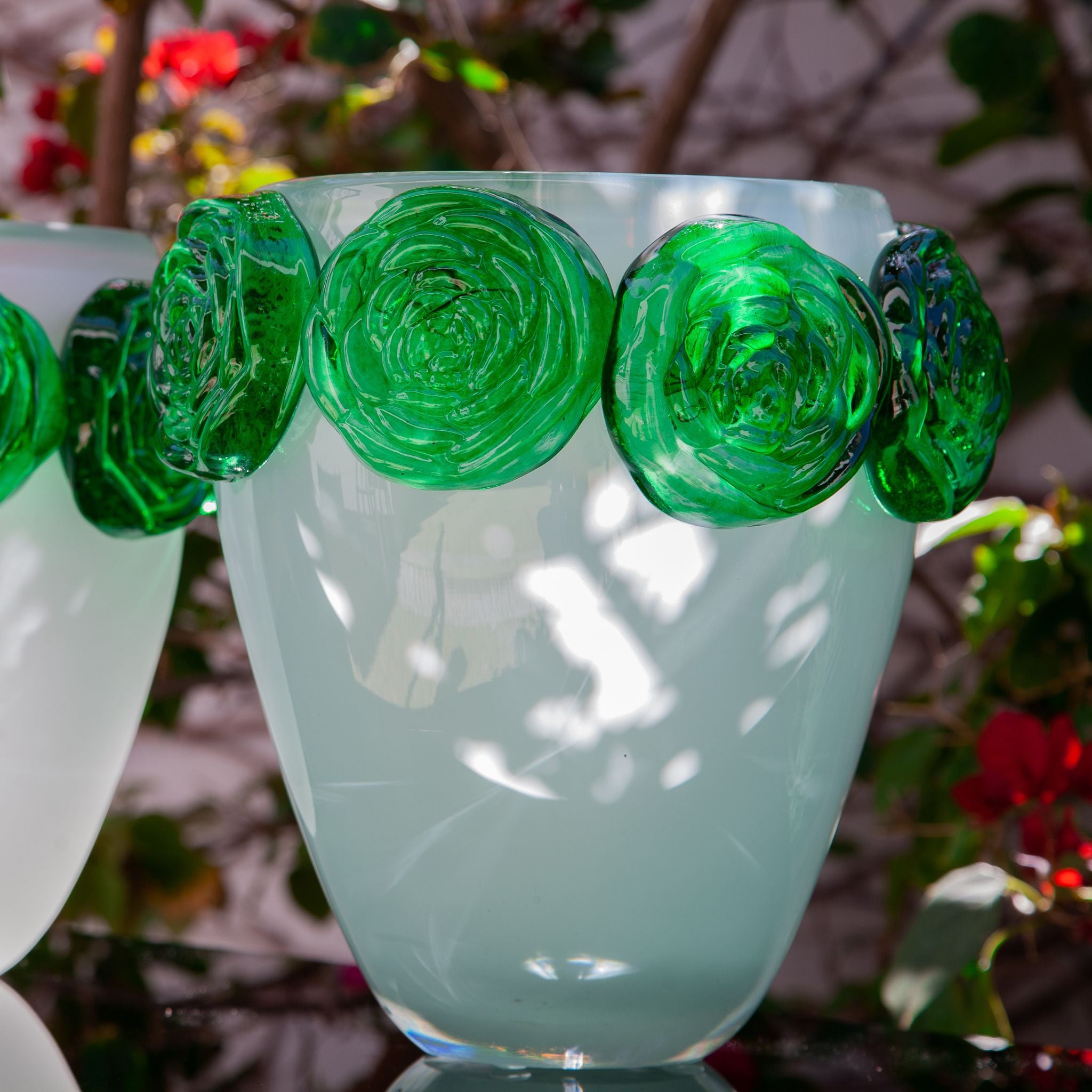 Vaso Rosas Murano Verde Cristal