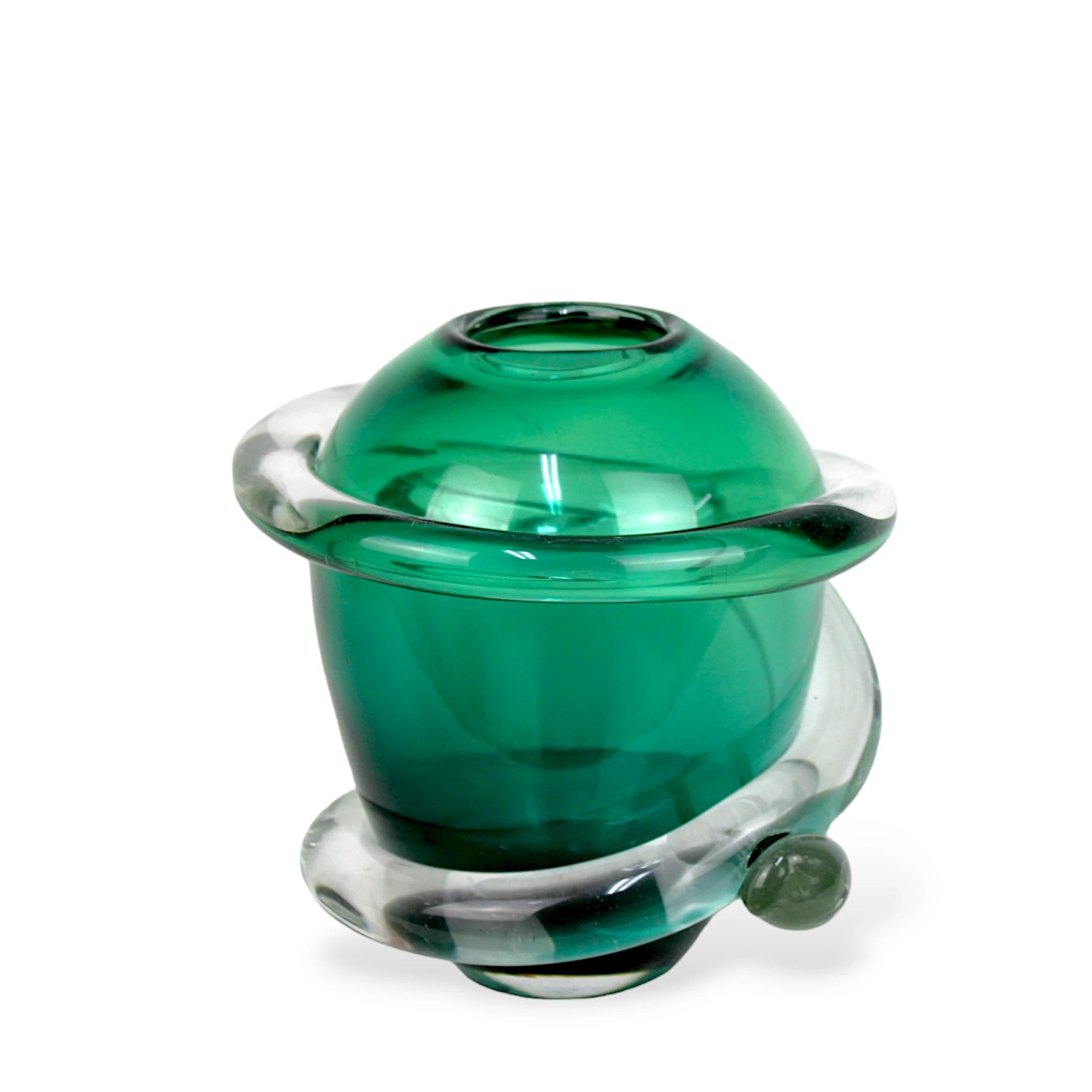 Vaso De Cristal Orgânico Murano Verde Peuqeno Detalhe