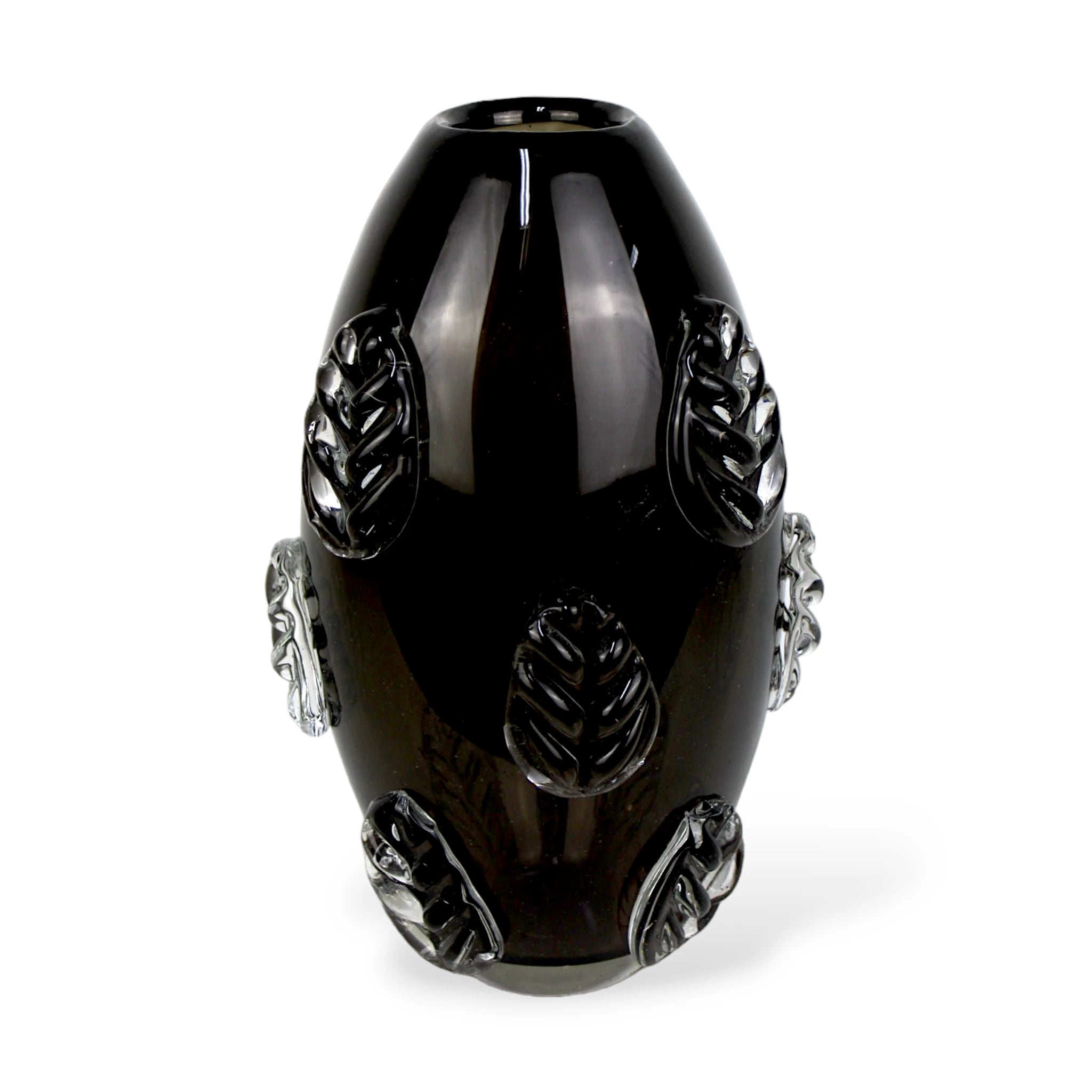 Vaso de Cristal Murano Folhas Preto
