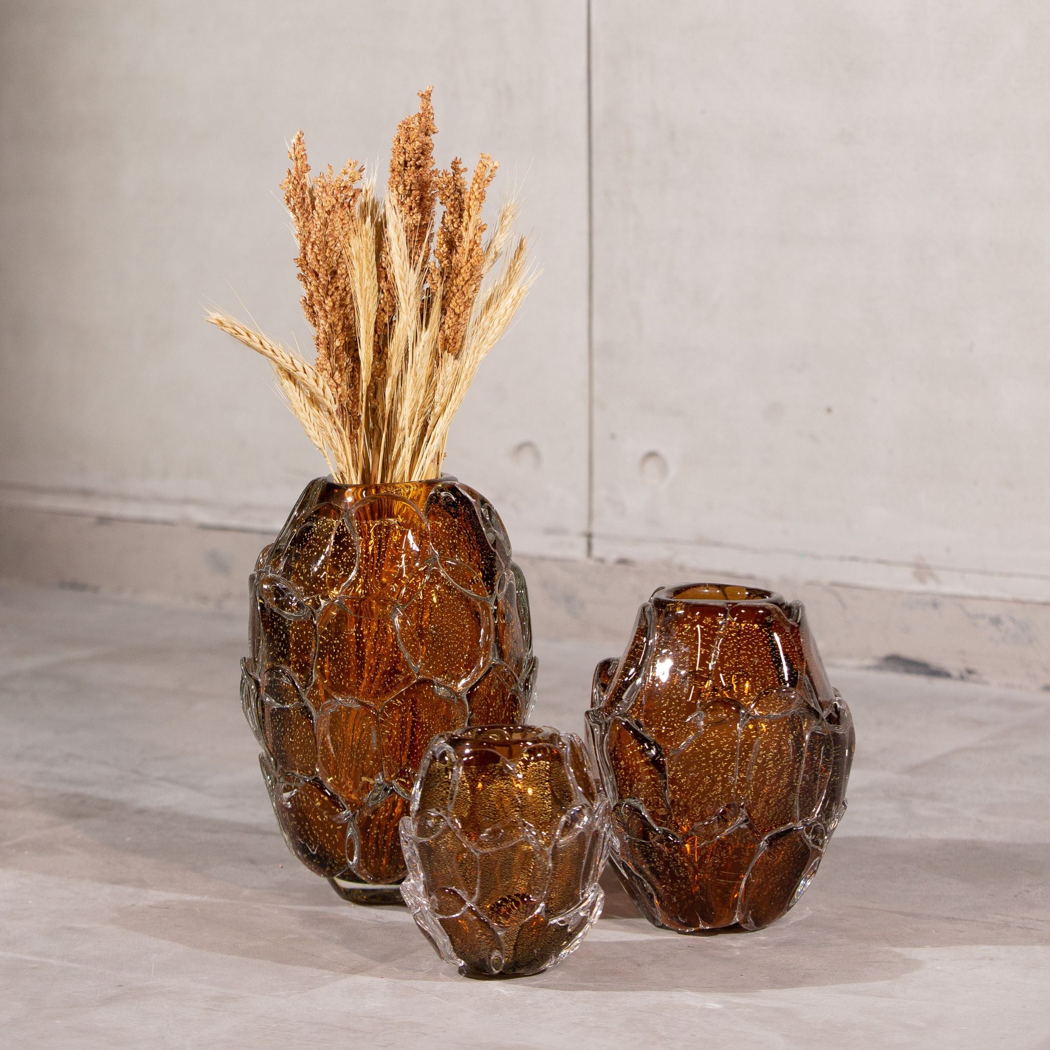Vaso Cristal Murano cor Âmbar com Ouro