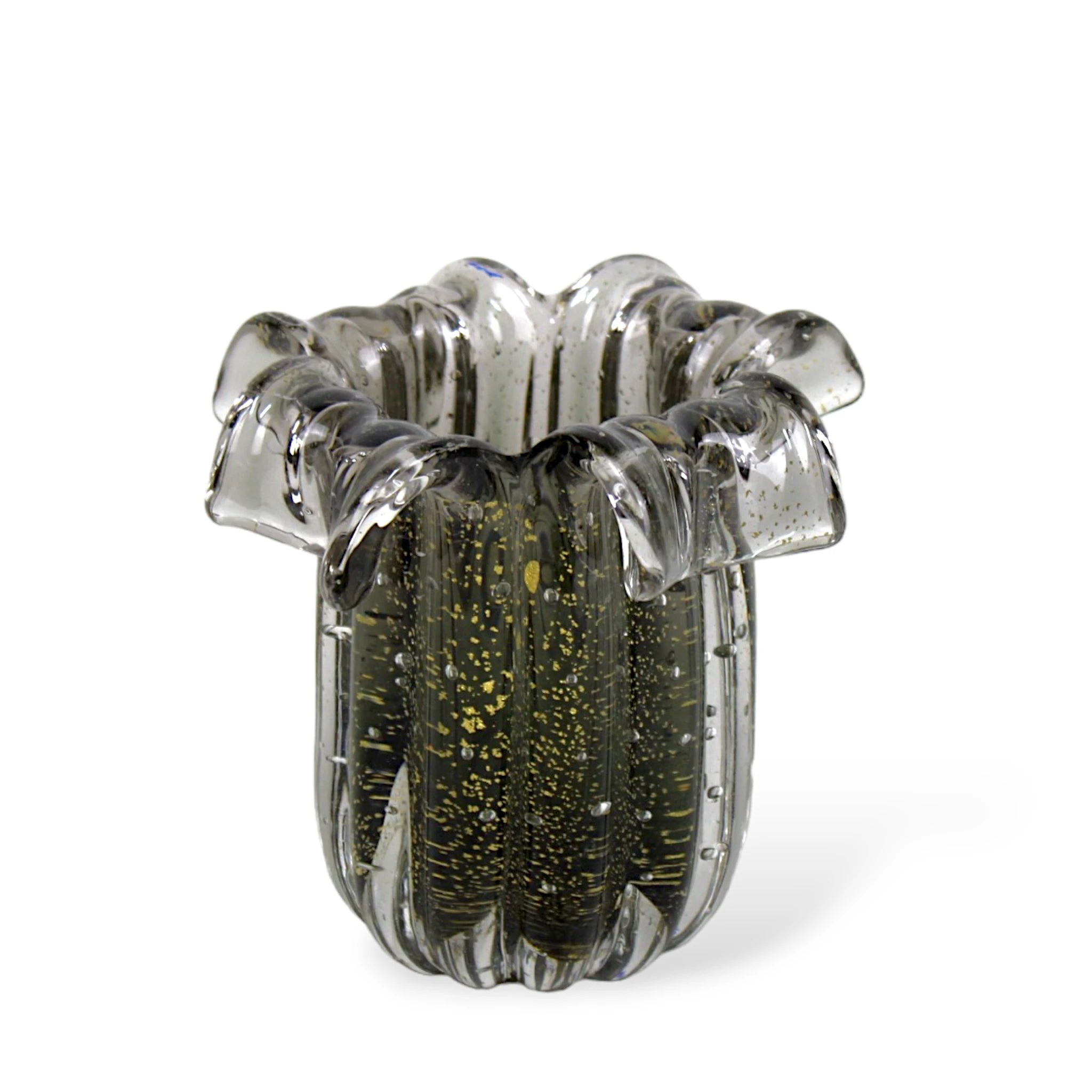 Mini Vaso Murano Cristal Organizador Maquiagem Cachepot Preto