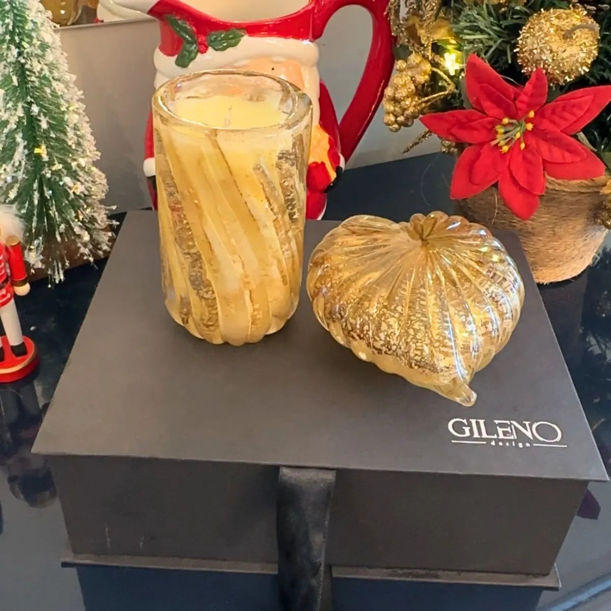 Kit Murano Coração de Cristal + Vela Aromática com Ouro