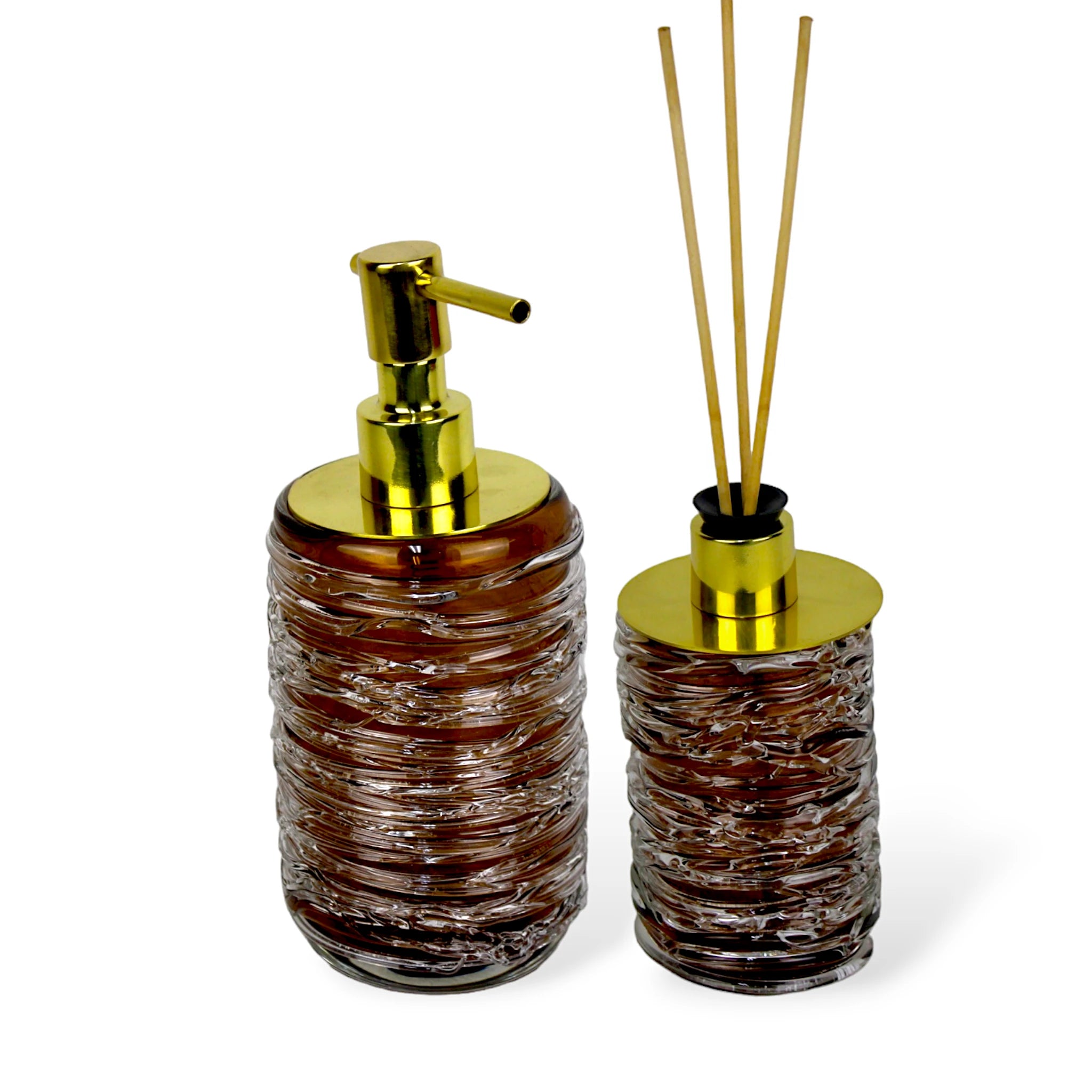 Kit Lavabo de Luxo Murano Saboneteira Banheiro Sabonete Difusor Cristal Dourado