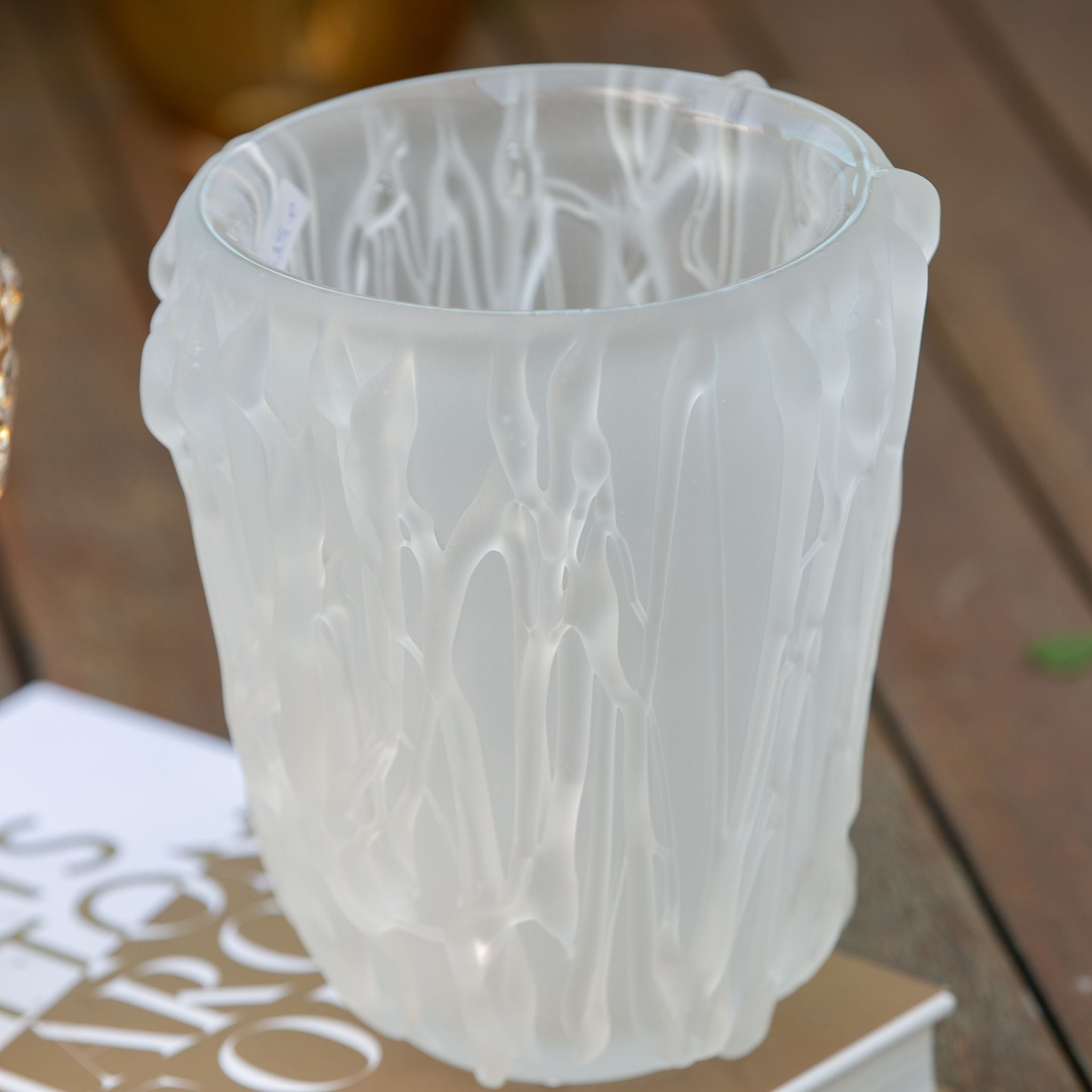 Vaso de Murano Cristal Branco Grafite Detalhado