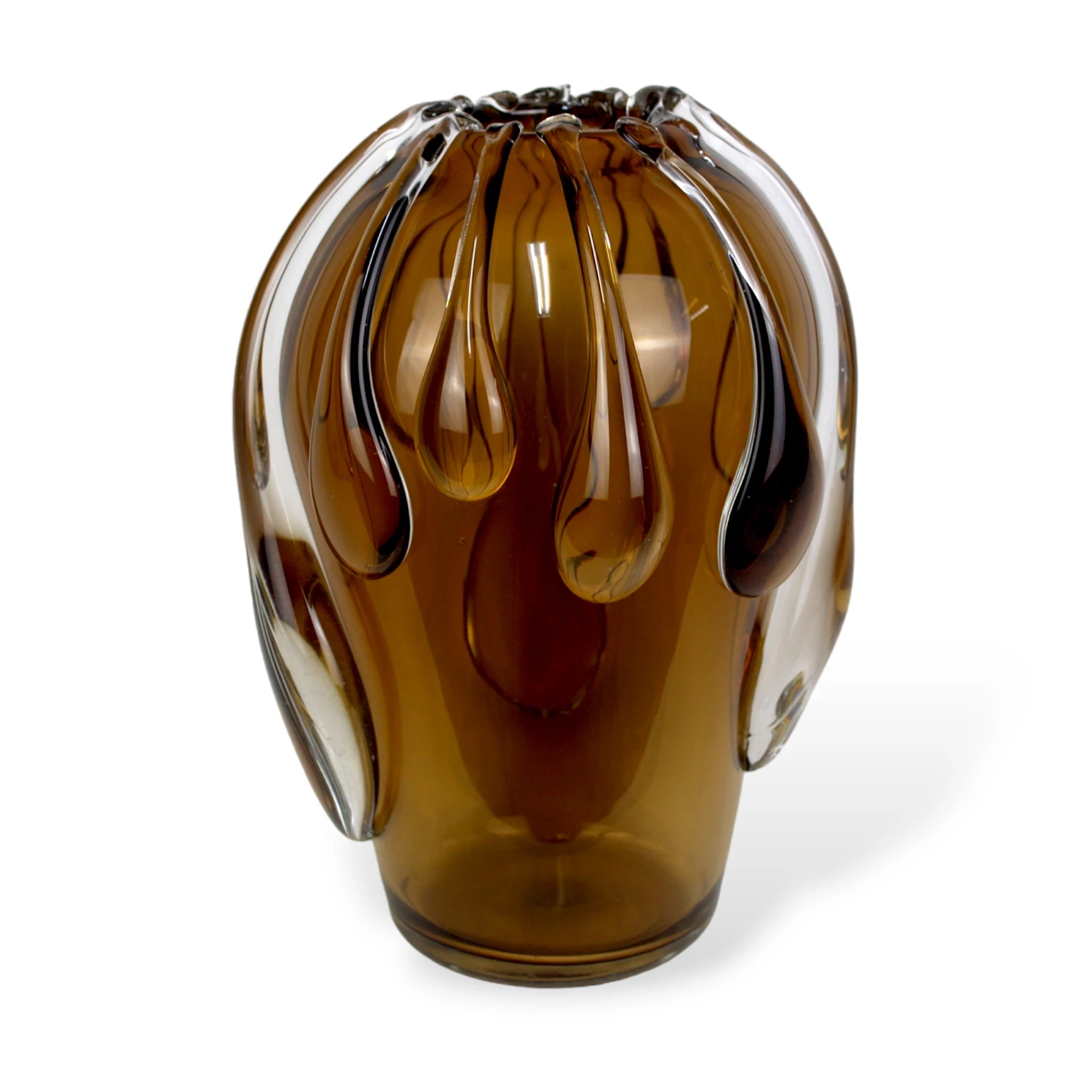 Design Luxuoso Vaso de Murano Ambar Lagrimas Grande de Cristal