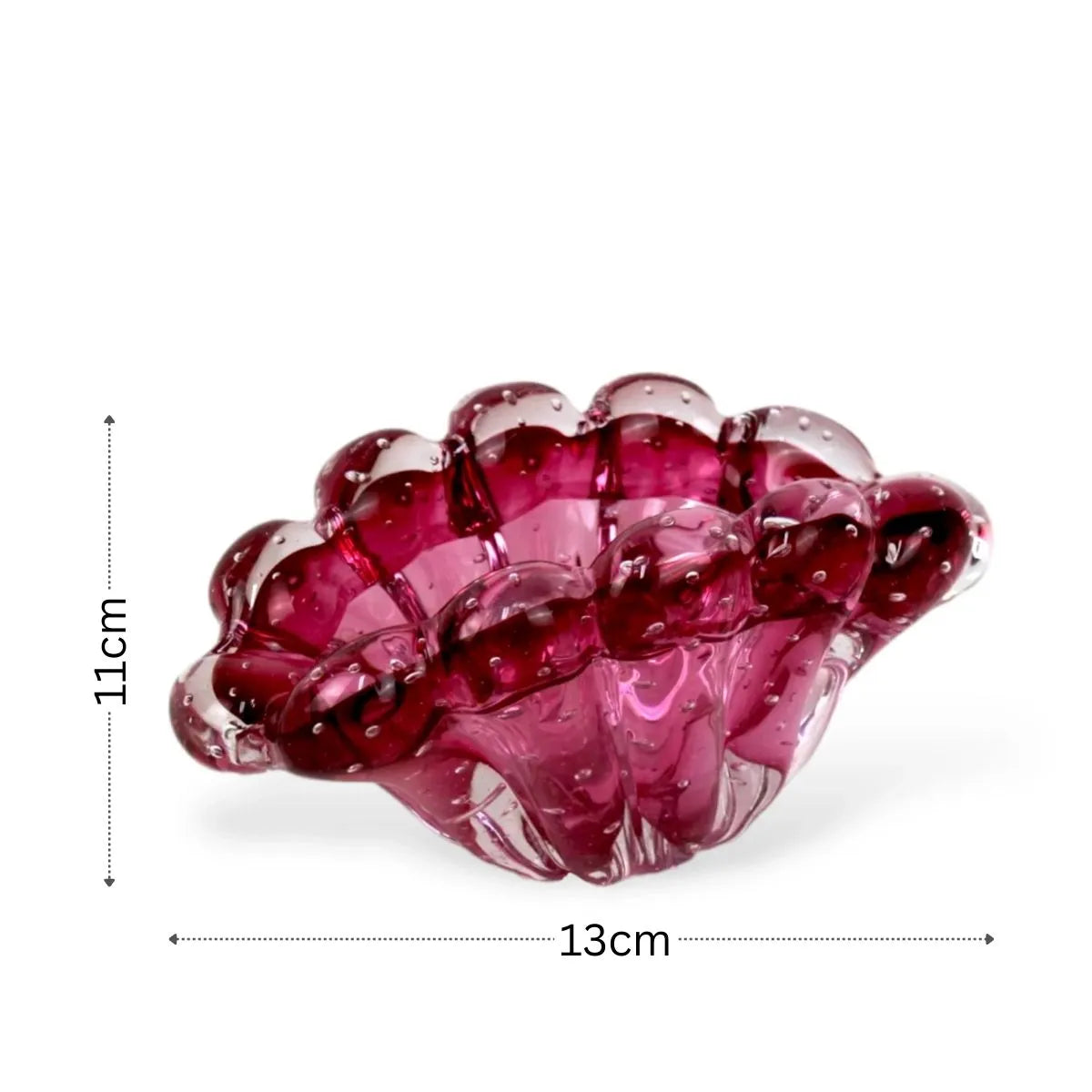 Vaso Shell Cristal Murano Rosa Medidas