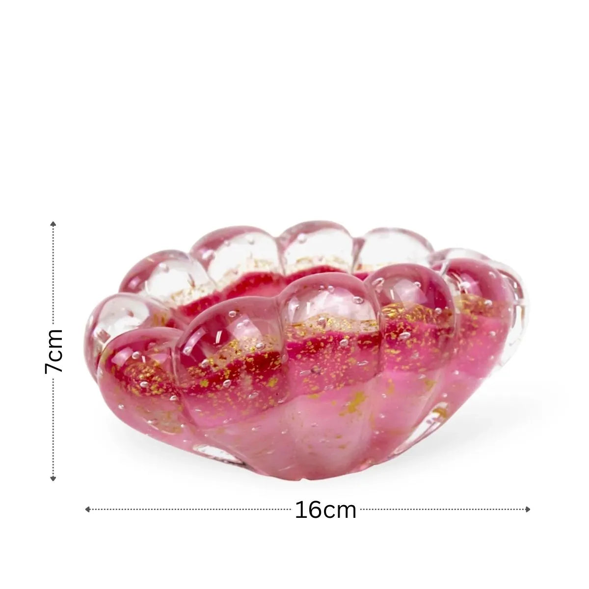 Bowl Concha Murano Rosa com Ouro Medidas