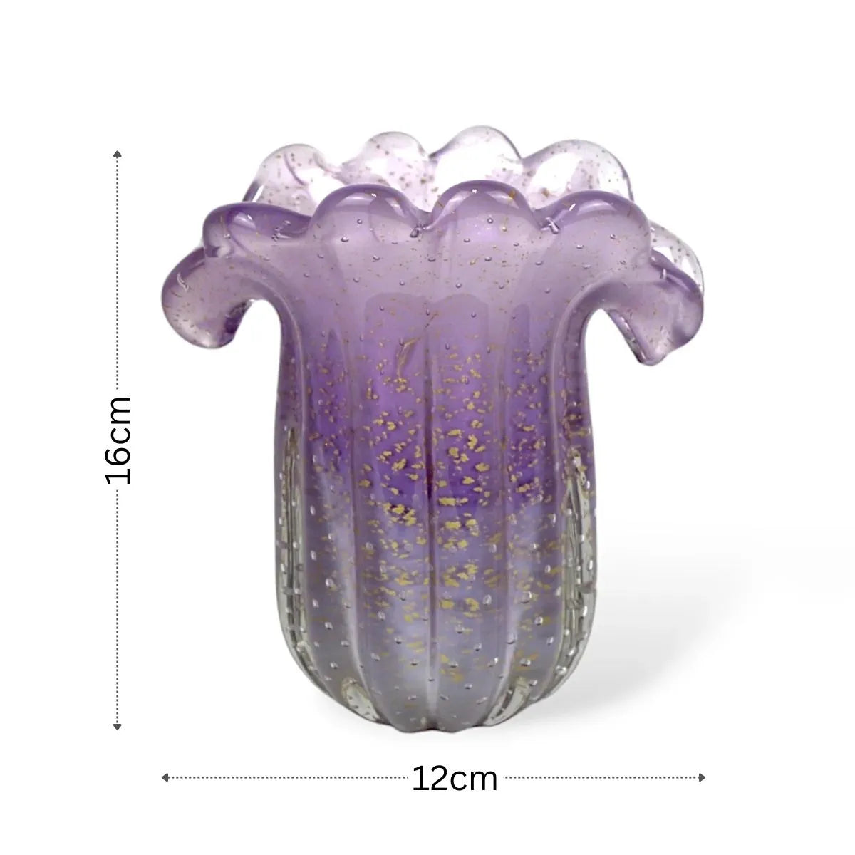 Cachepot Cristal Murano Grande com Ouro Medidas