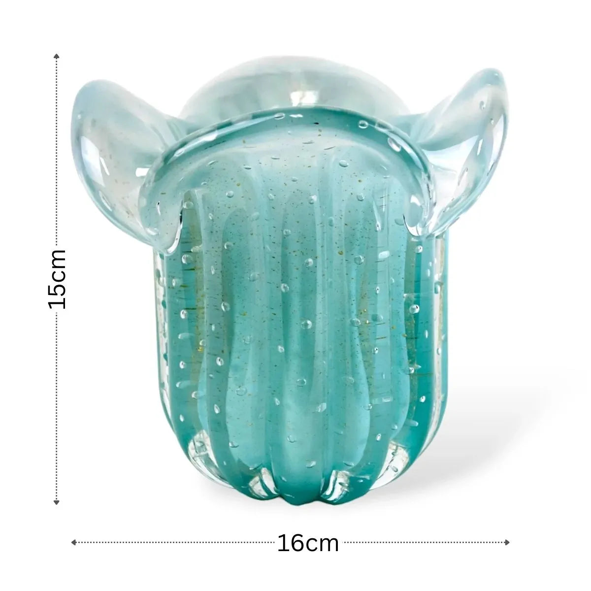 Cachepot Azul Pequeno Murano com Ouro Medidas