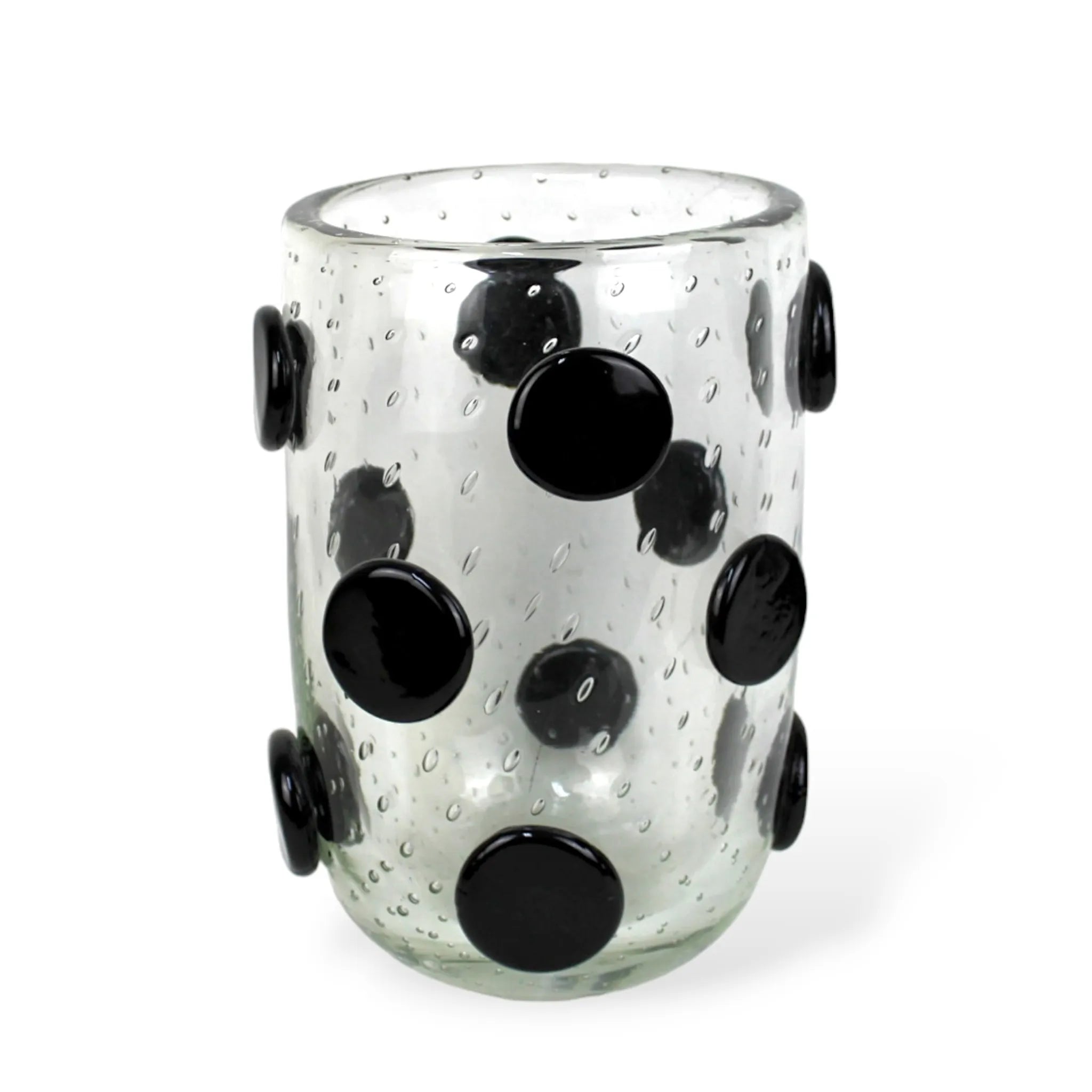 Vaso Grande Cristal Murano com Bolas Pretas