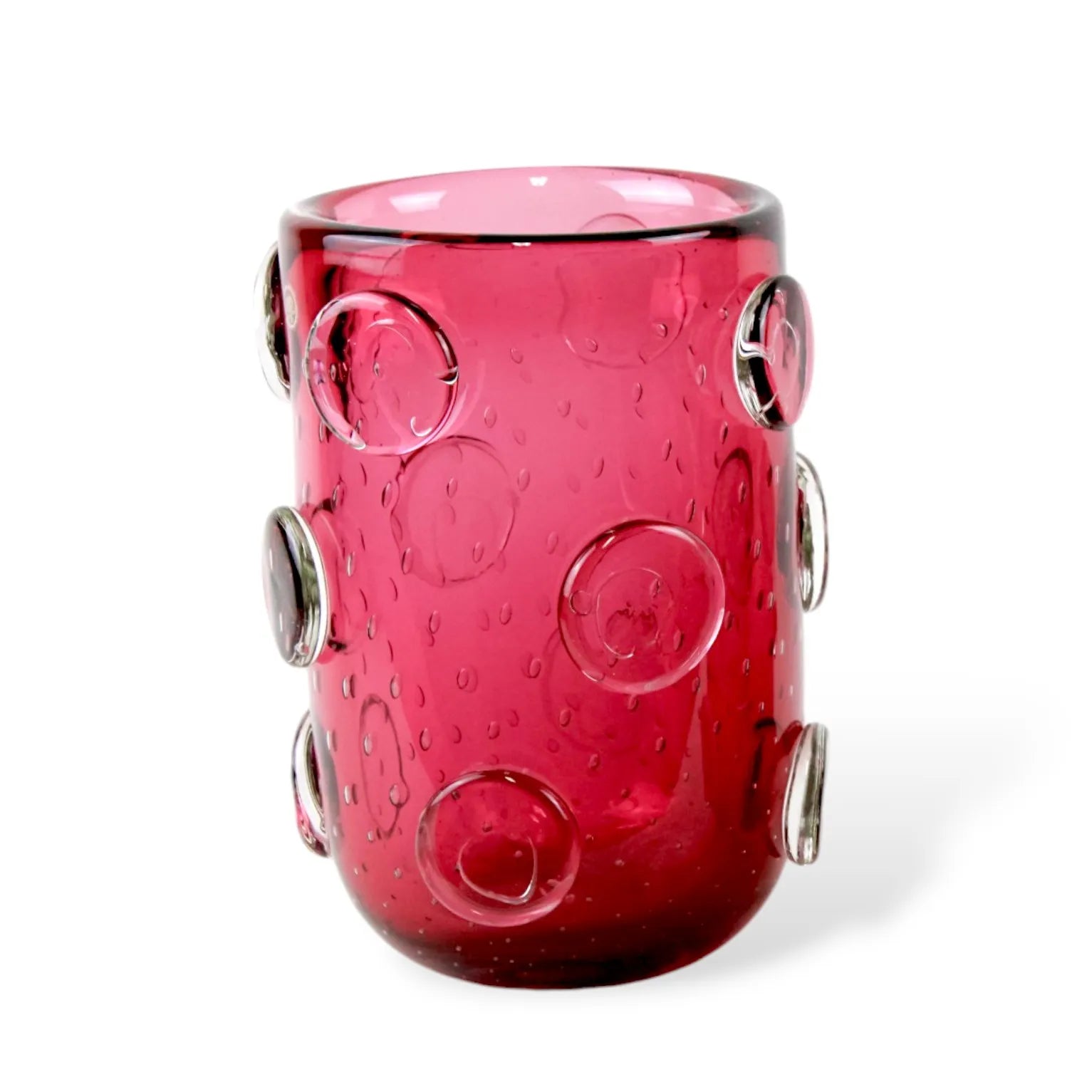 Vaso Grande Cistal Murano Rosa Pinh Com Bolinhas