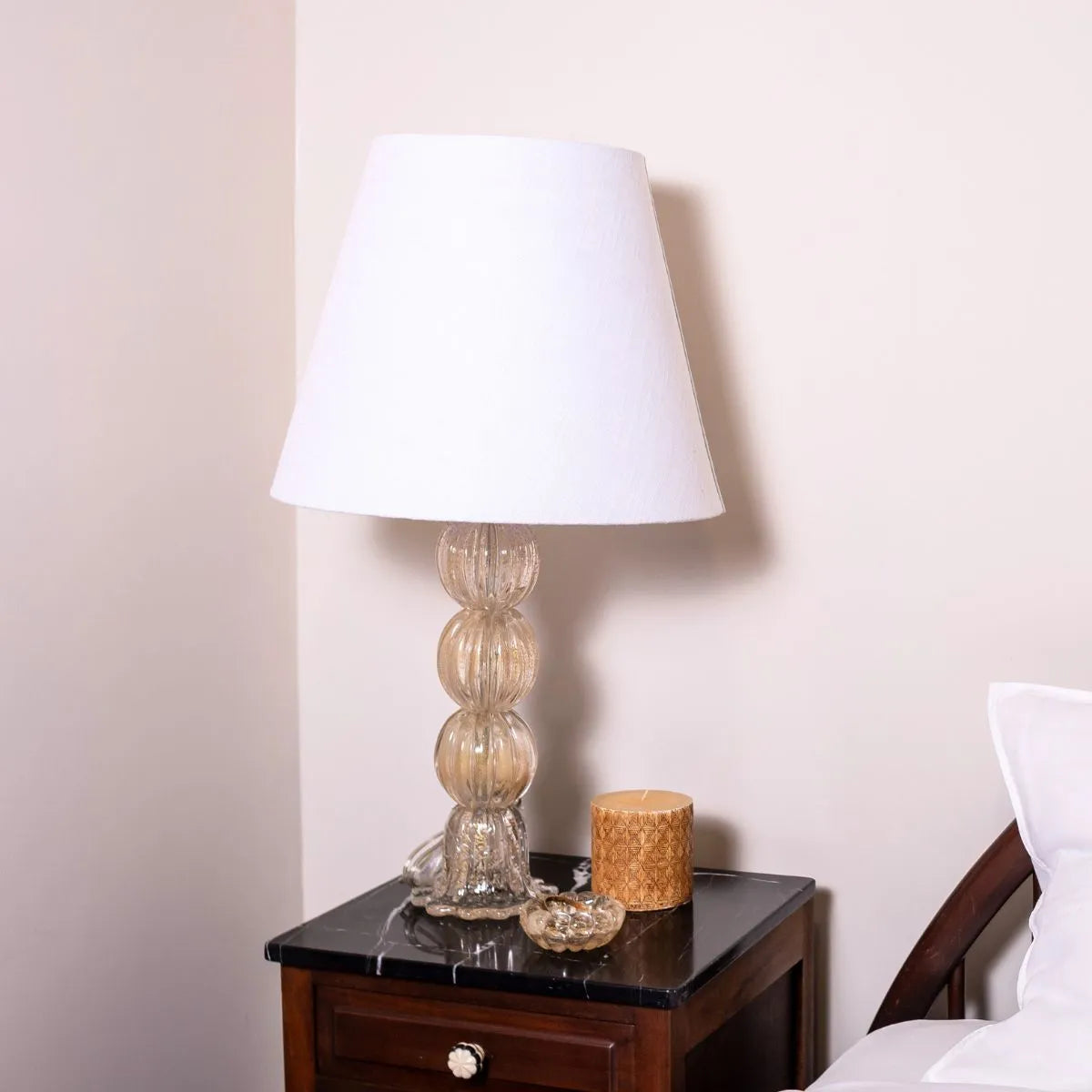 Abajur Murano Cristal Quarto com Ouro Bolas Transparente