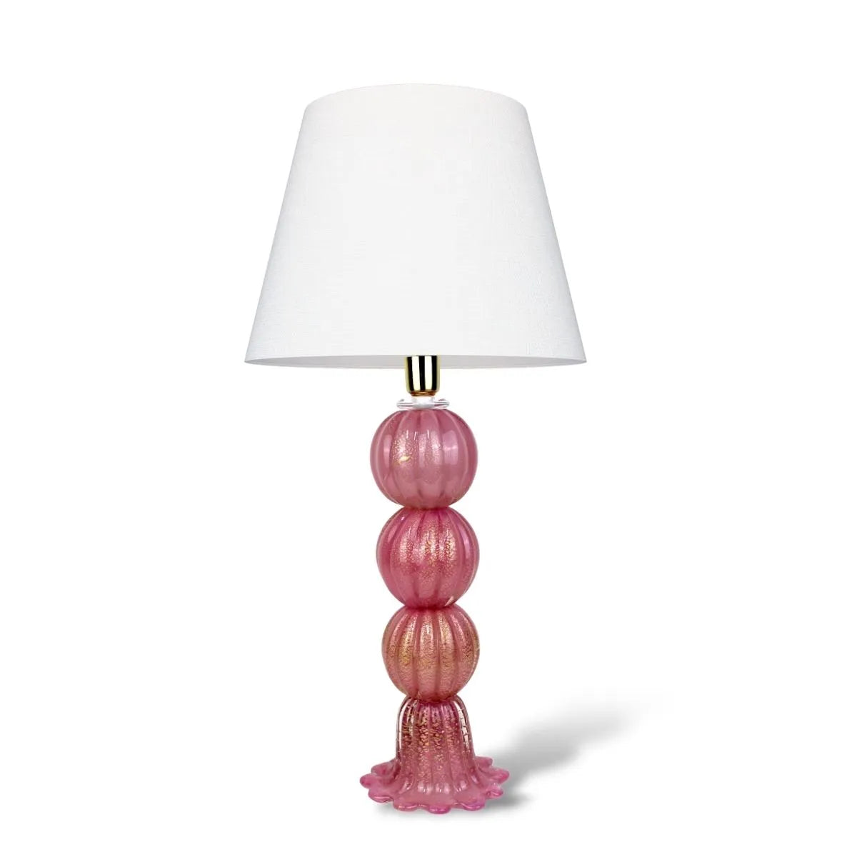 Abajur Murano Rosa Médio com Ouro Quatro Esferas Italiano 68cm