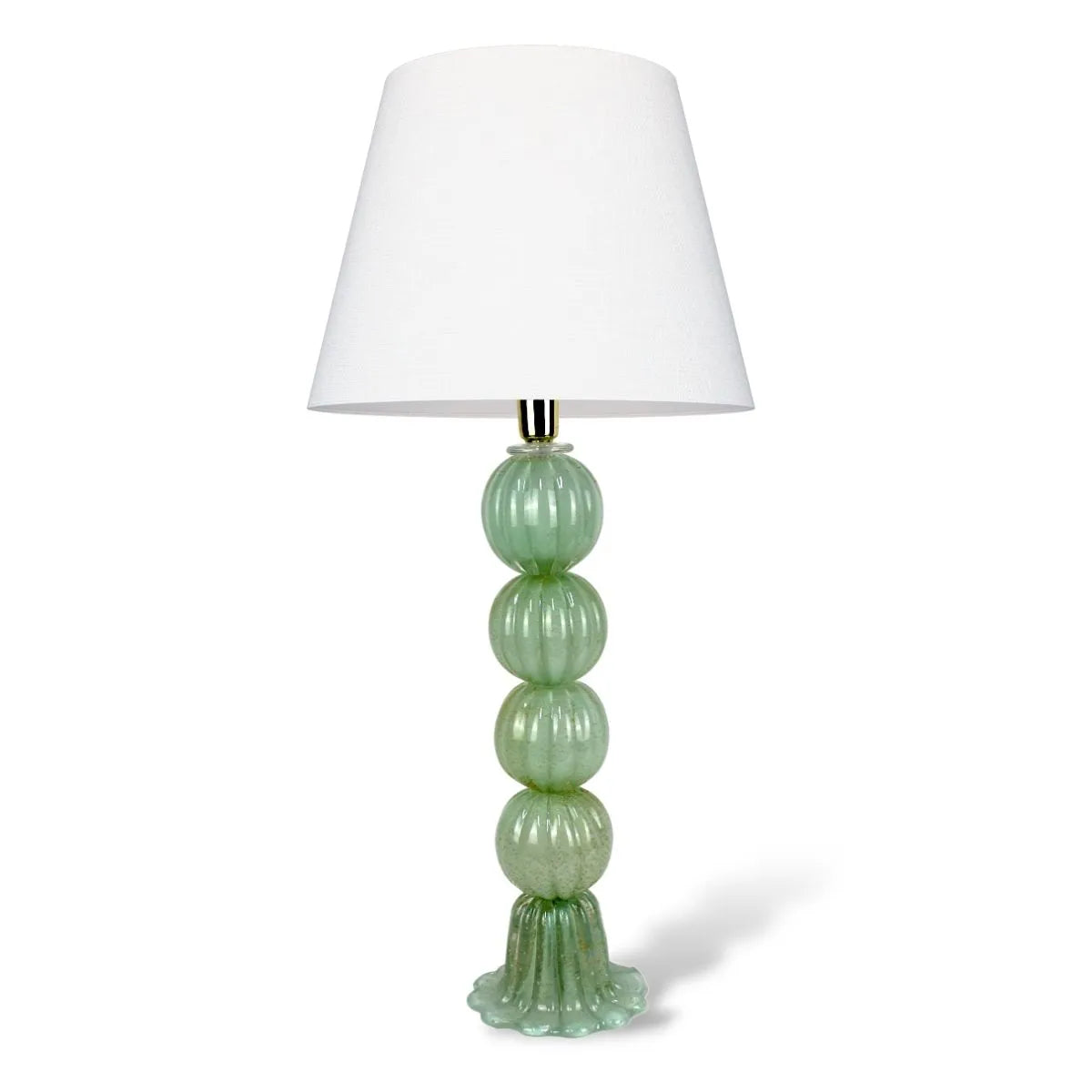 Abajur com Folha de Ouro Murano Verde Opalina Grande 4 Bolas Cristal