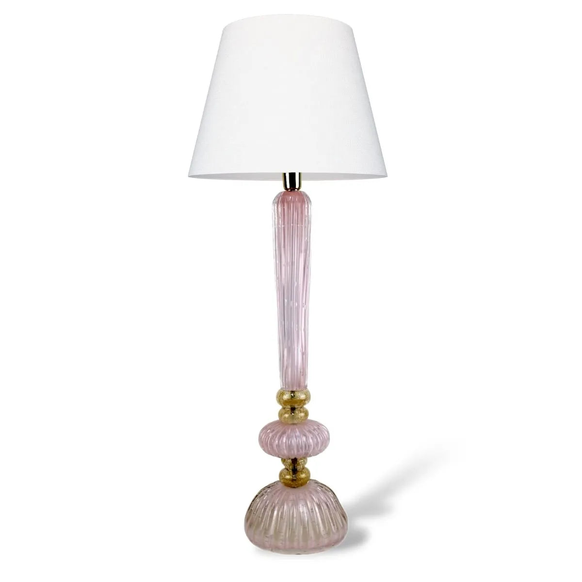 Abajur Cristal Murano Grande Rosa com Ouro Dourado Detalhe em Ouro