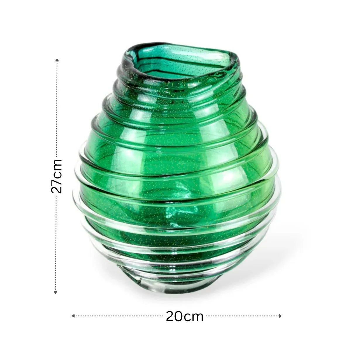 Vaso Ninho Médio em Murano com Ouro Medidas