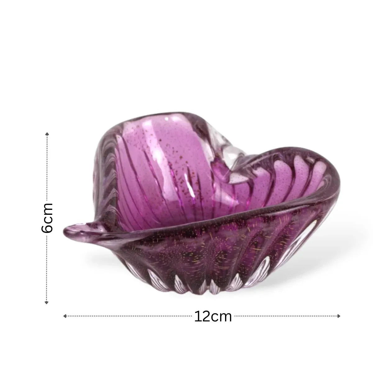 Bowl Coração Murano Violeta com Ouro Medidas