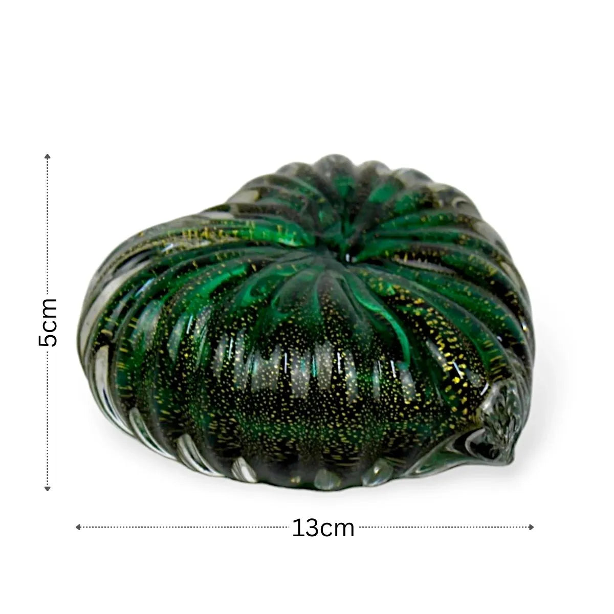 Coração Murano Verde com Ouro Medidas