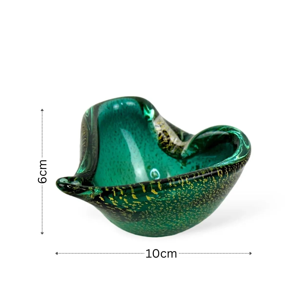 Bowl Coração Mini Verde com Ouro Medidas