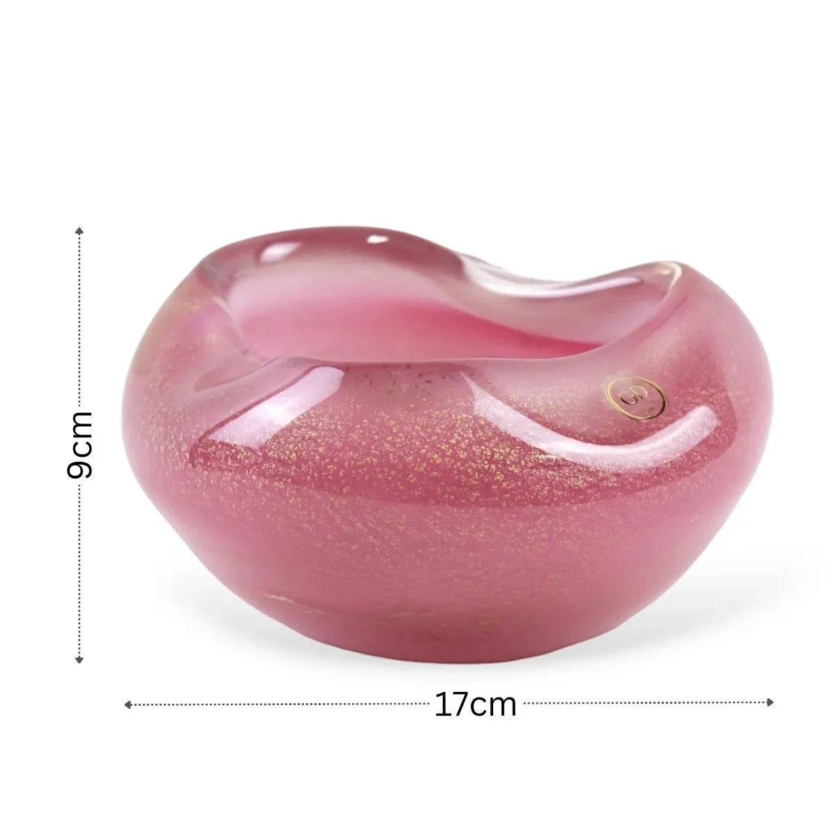 Bowl Venini Murano Rosa com Ouro Medidas