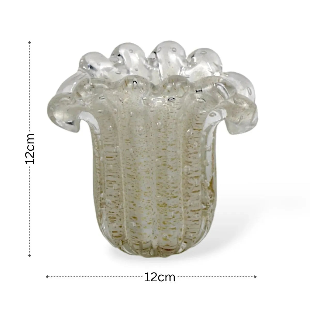 Cachepot Murano Cristal com Ouro Pequeno Medidas