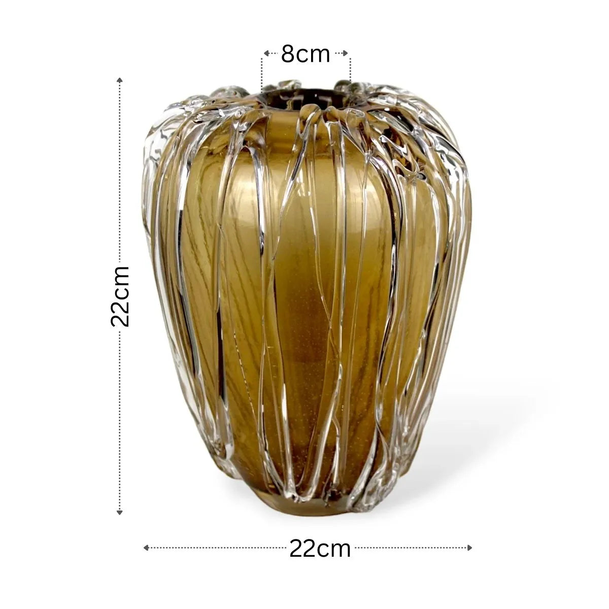 Vaso Murano Ambar com Ouro Medidas