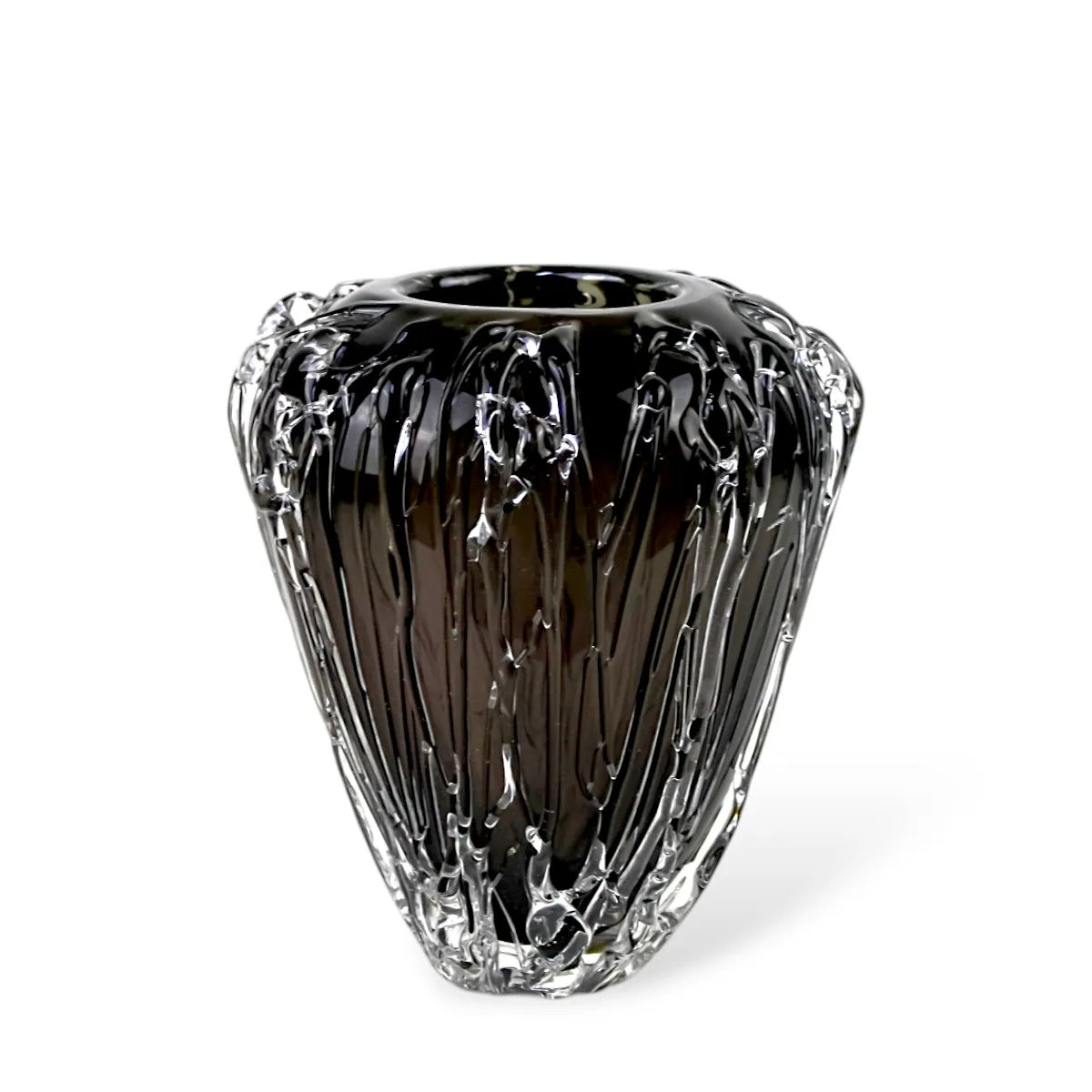 Vaso De Murano Preto Cristal Aghata