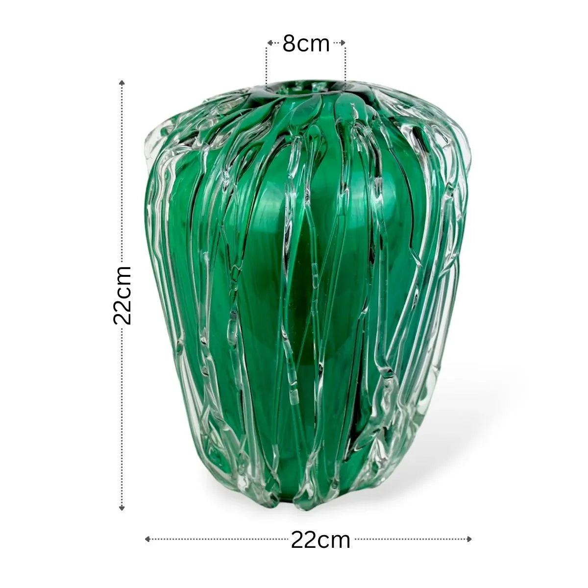 Vaso Murano Verde Médio Medidas