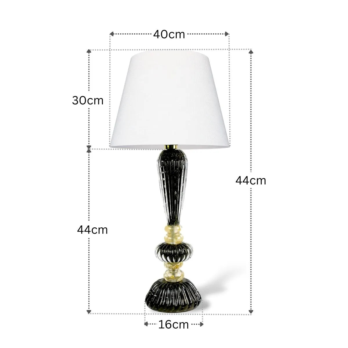 Abajur Italiano Cristal Murano Preto Tamanho