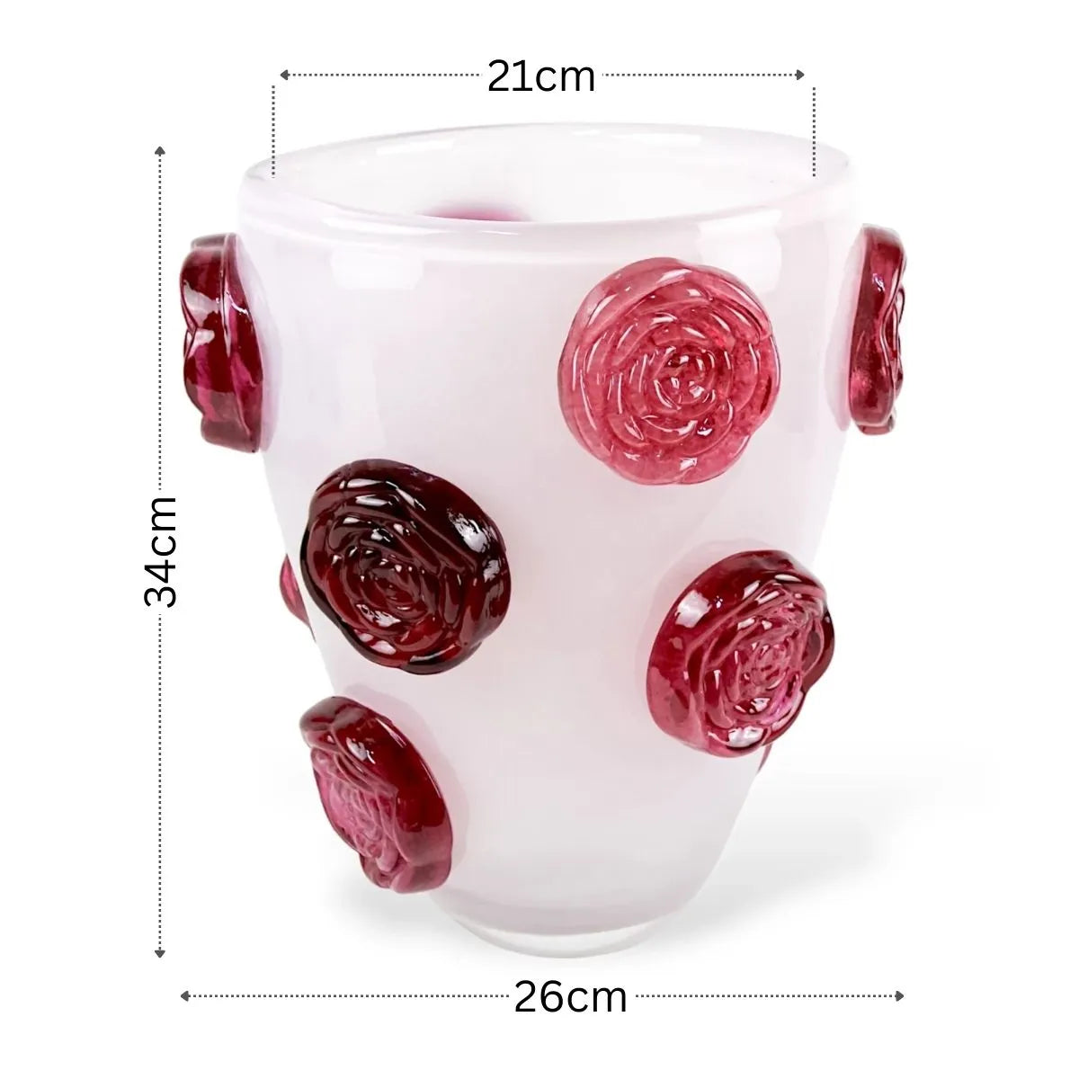 Vaso Roses Grande em Murano Medidas