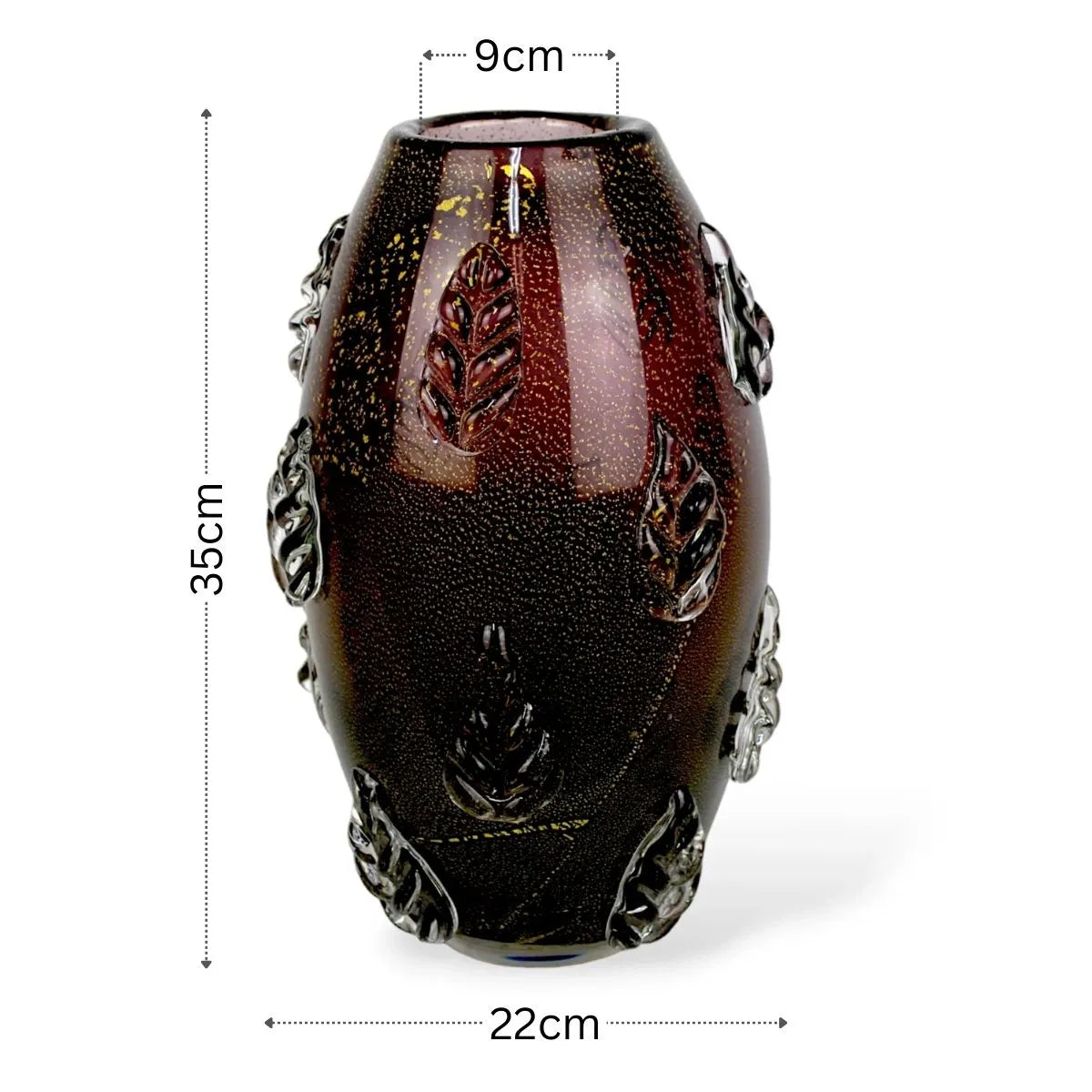 Vaso Táia Grande em Murano com Ouro Medidas