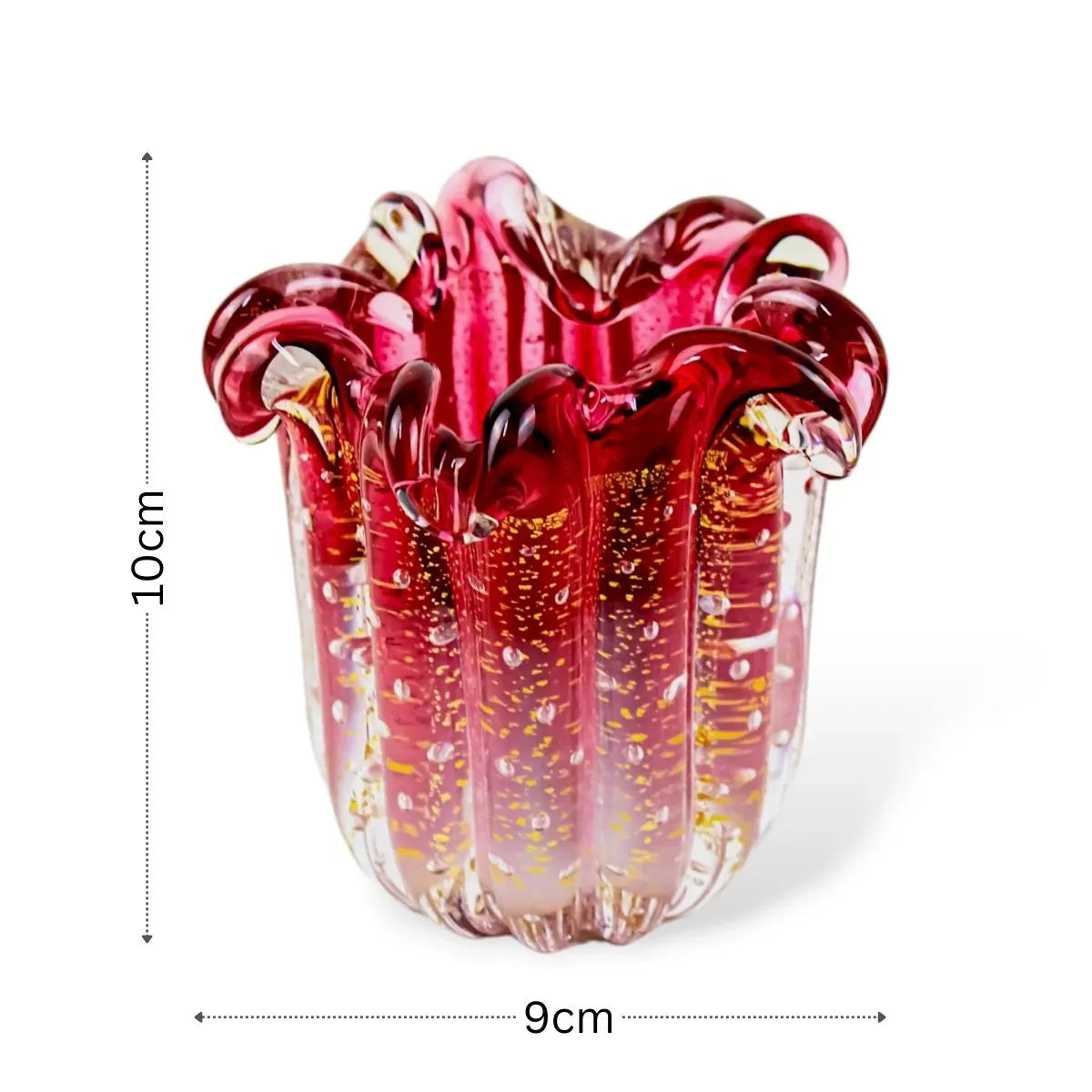 Cachepot Rosa Murano com Ouro Medidas