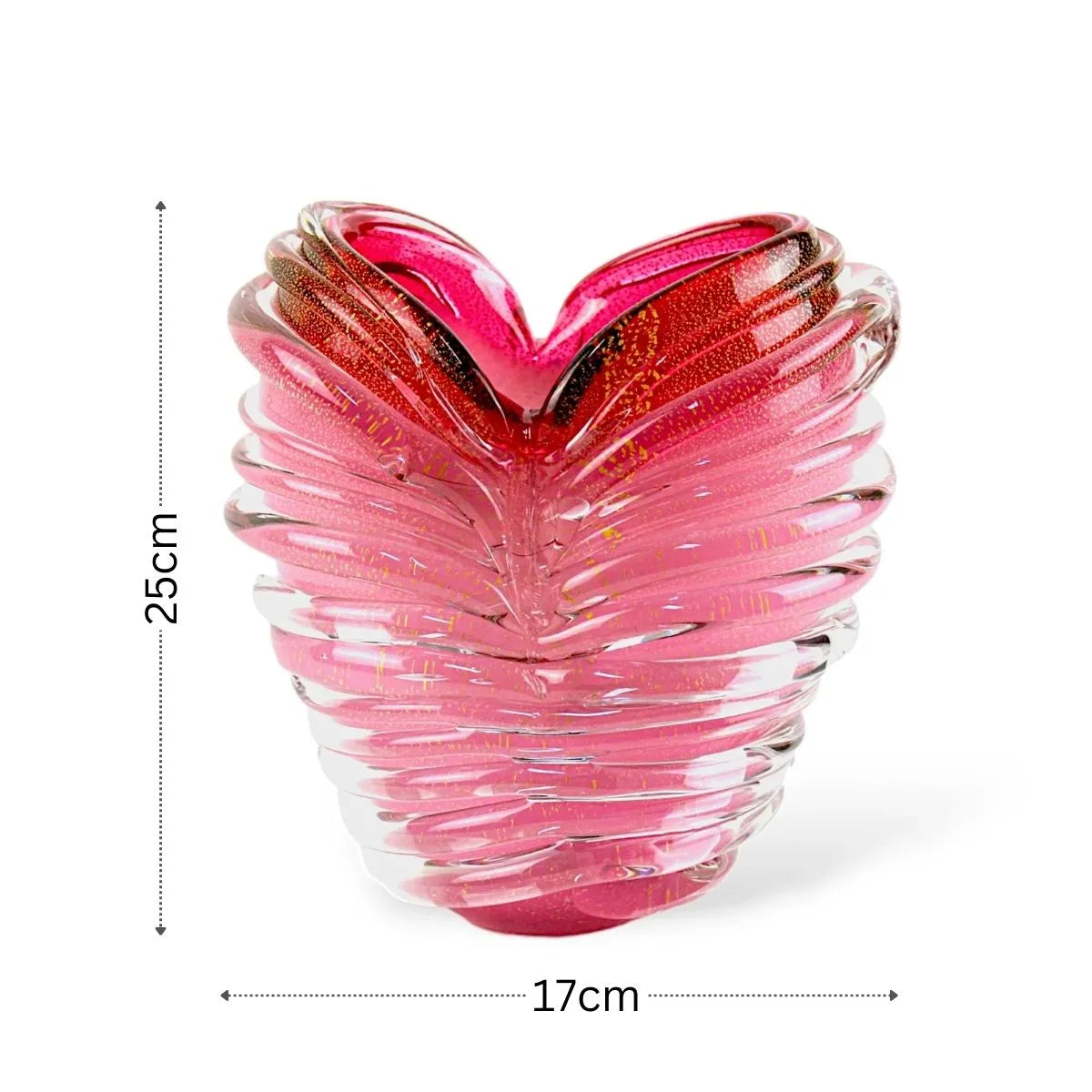 Vaso Spiggia Rosa Murano com Ouro Medidas