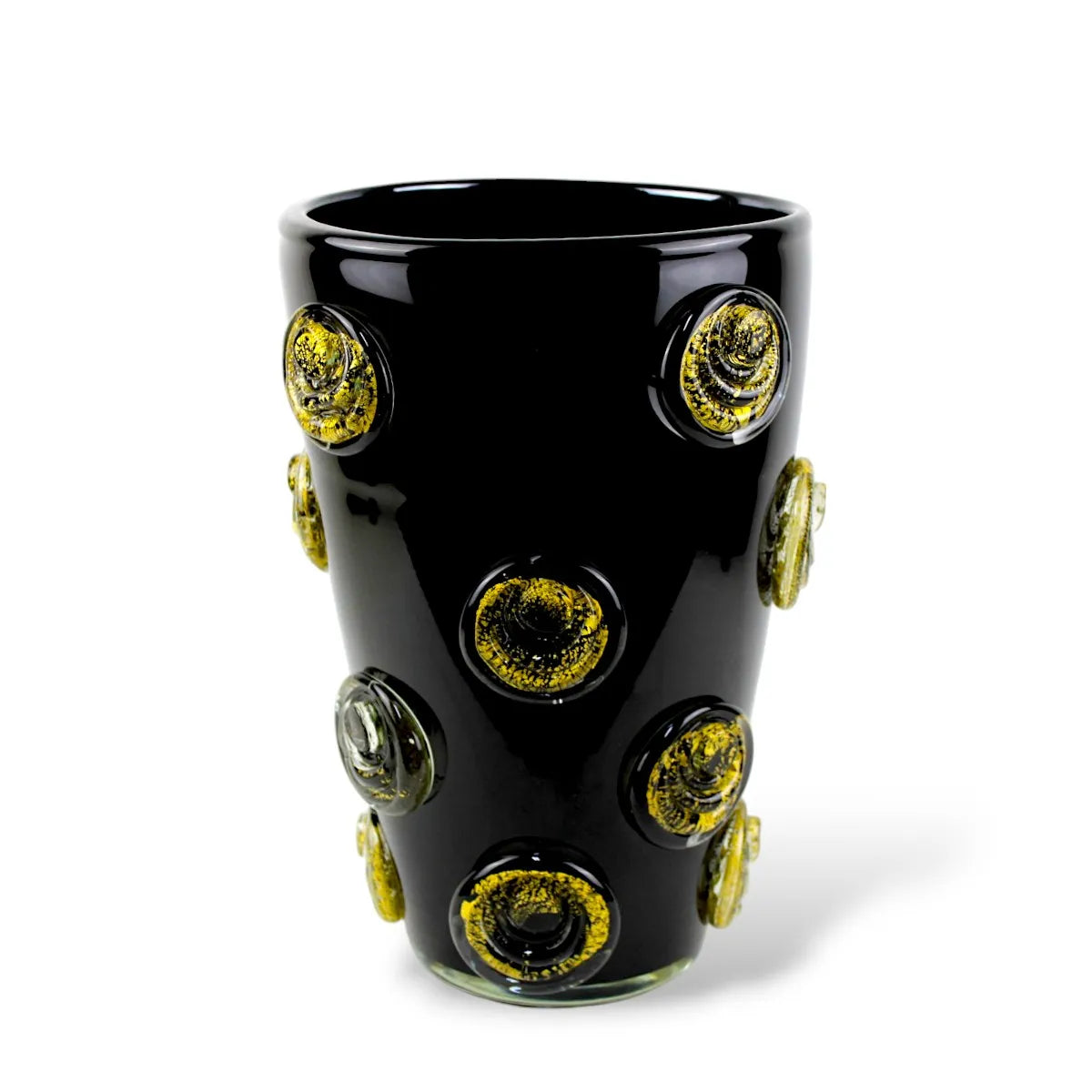 Vaso Preto Cristal Grande com Detalhes Dourados