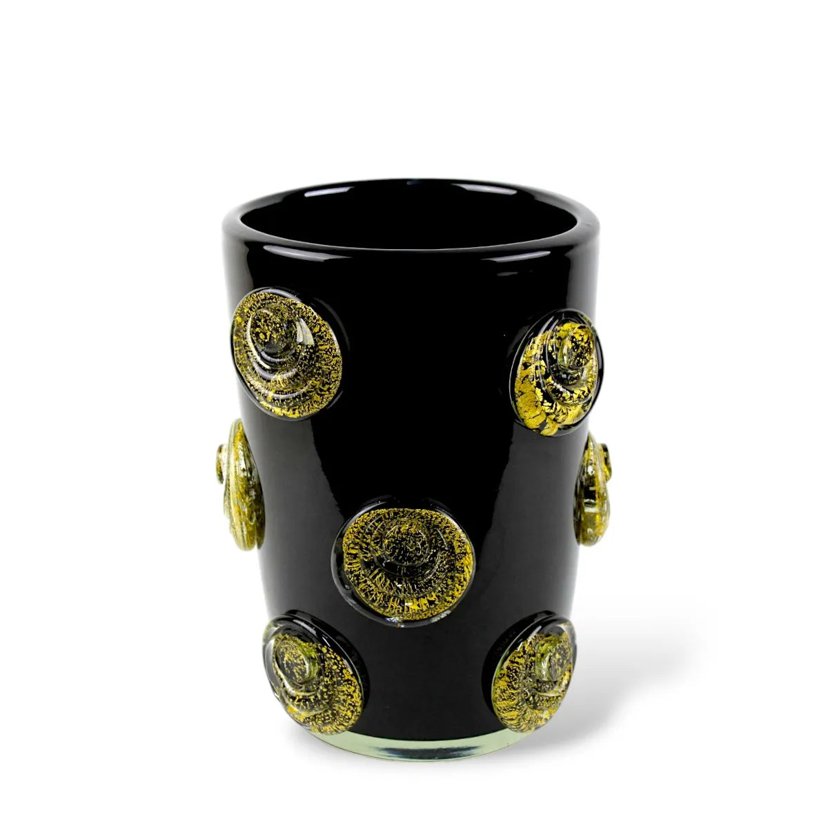 Vaso Murano Preto com Ouro Médio Chique Italia Veneza