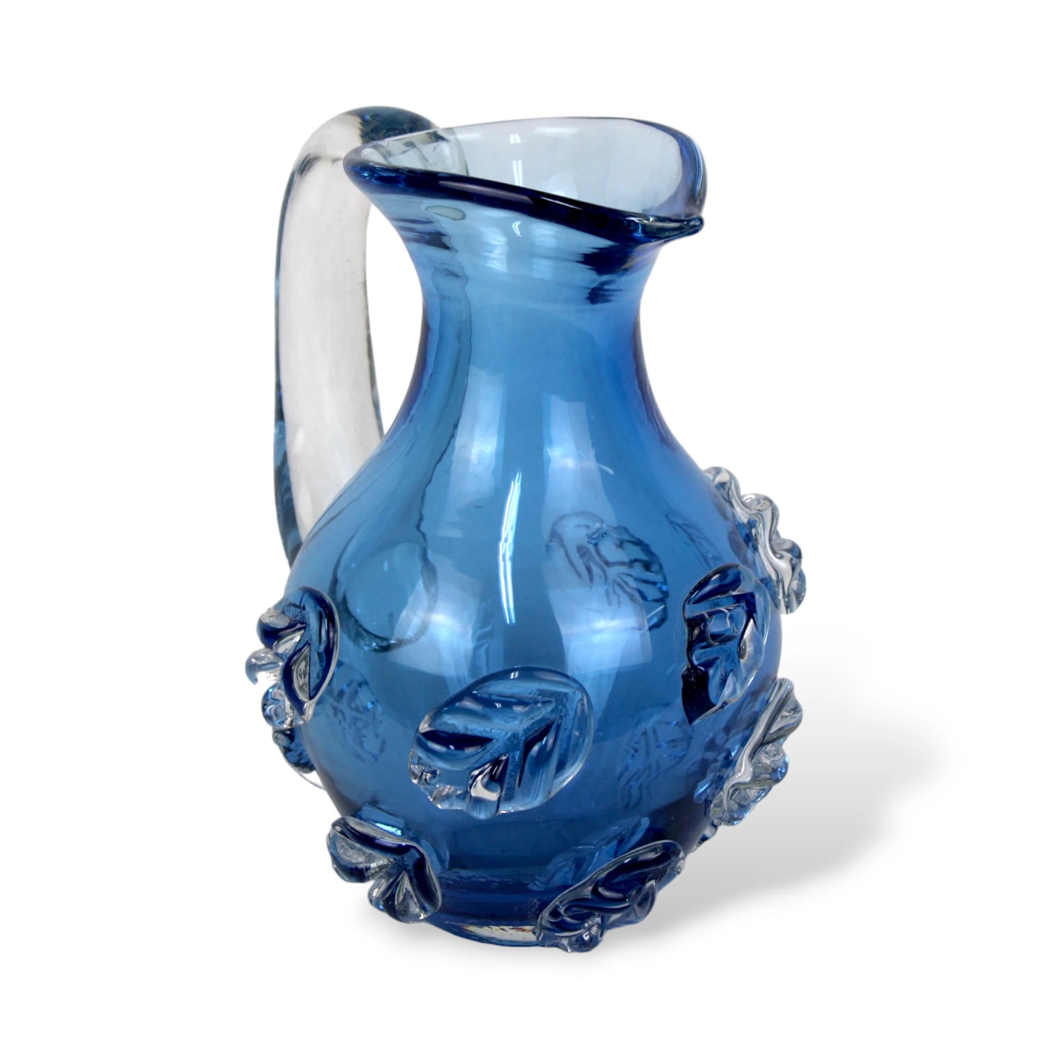 Jarro de Cristal em Murano Flores Folhas Azul