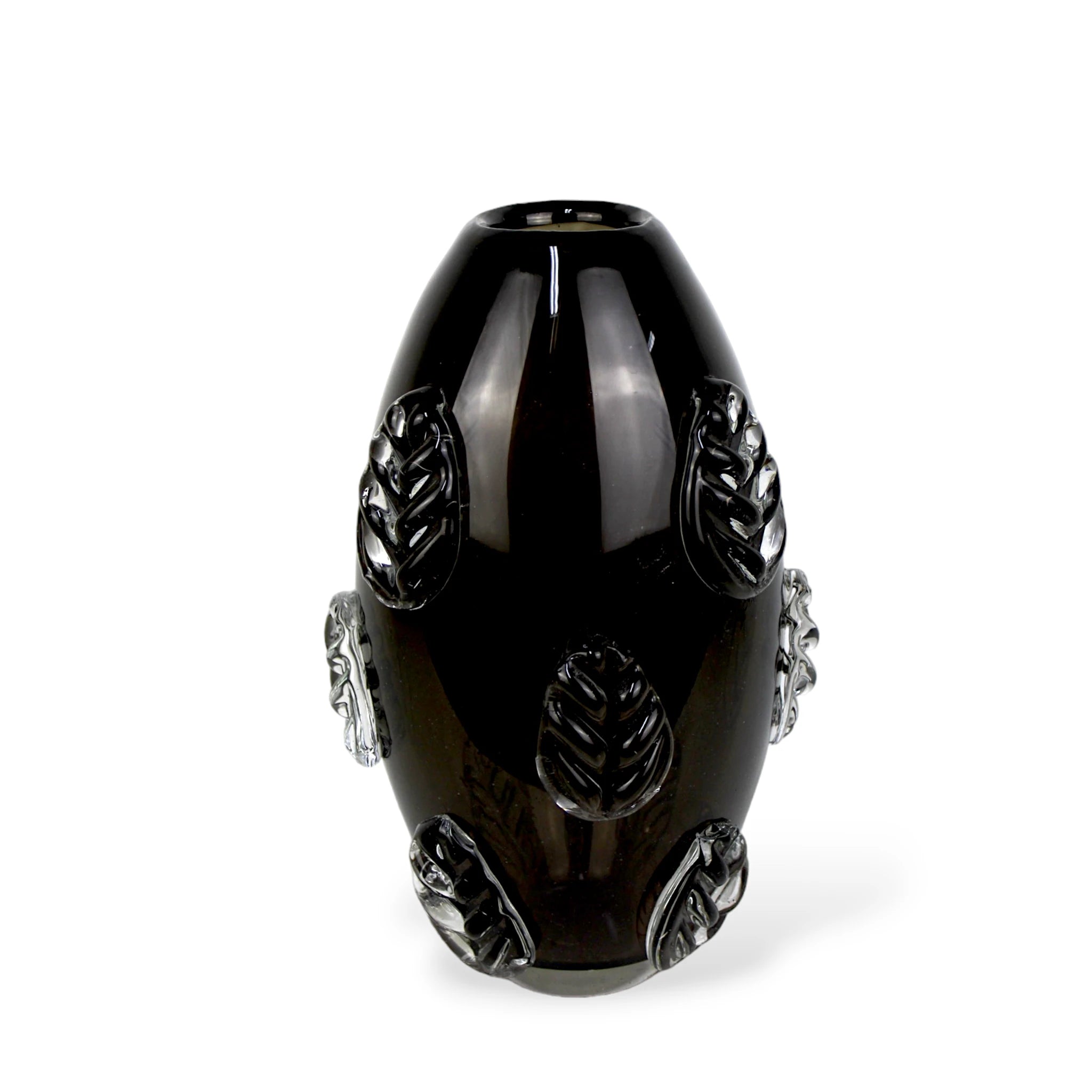 Vaso de Cristal Murano Folhas Preto