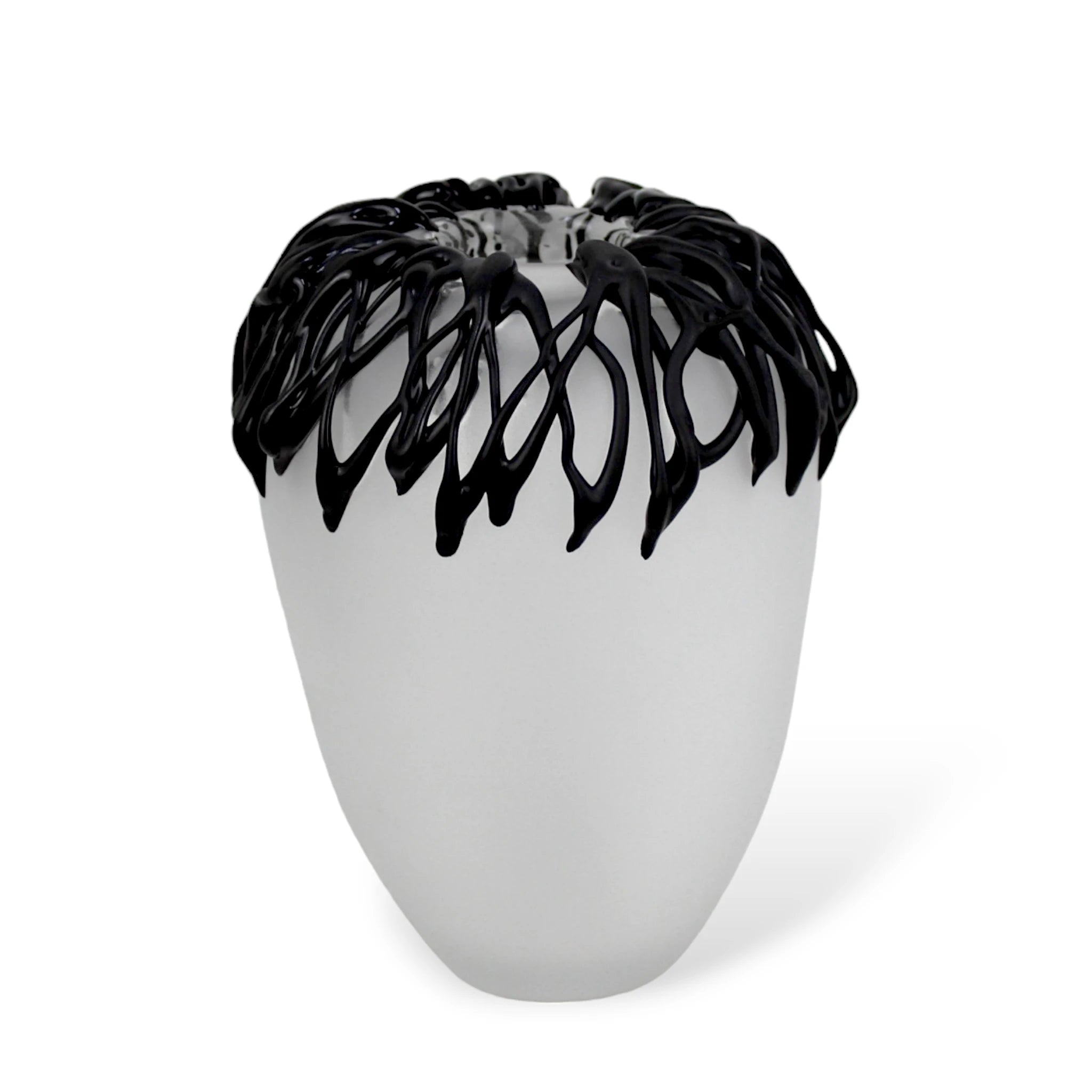 Vaso de Murano Cristal Branco e Preto Fosqueado