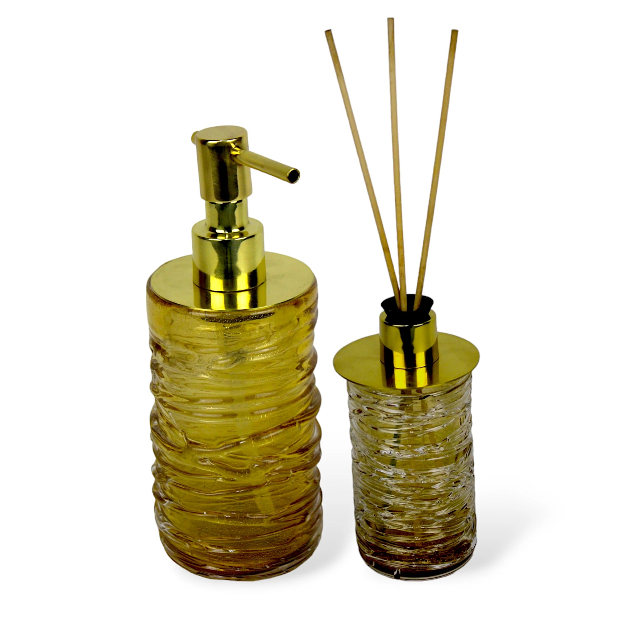 Kit Banheiro de Luxo Murano Saboneteira Difusor Cristal Dourado