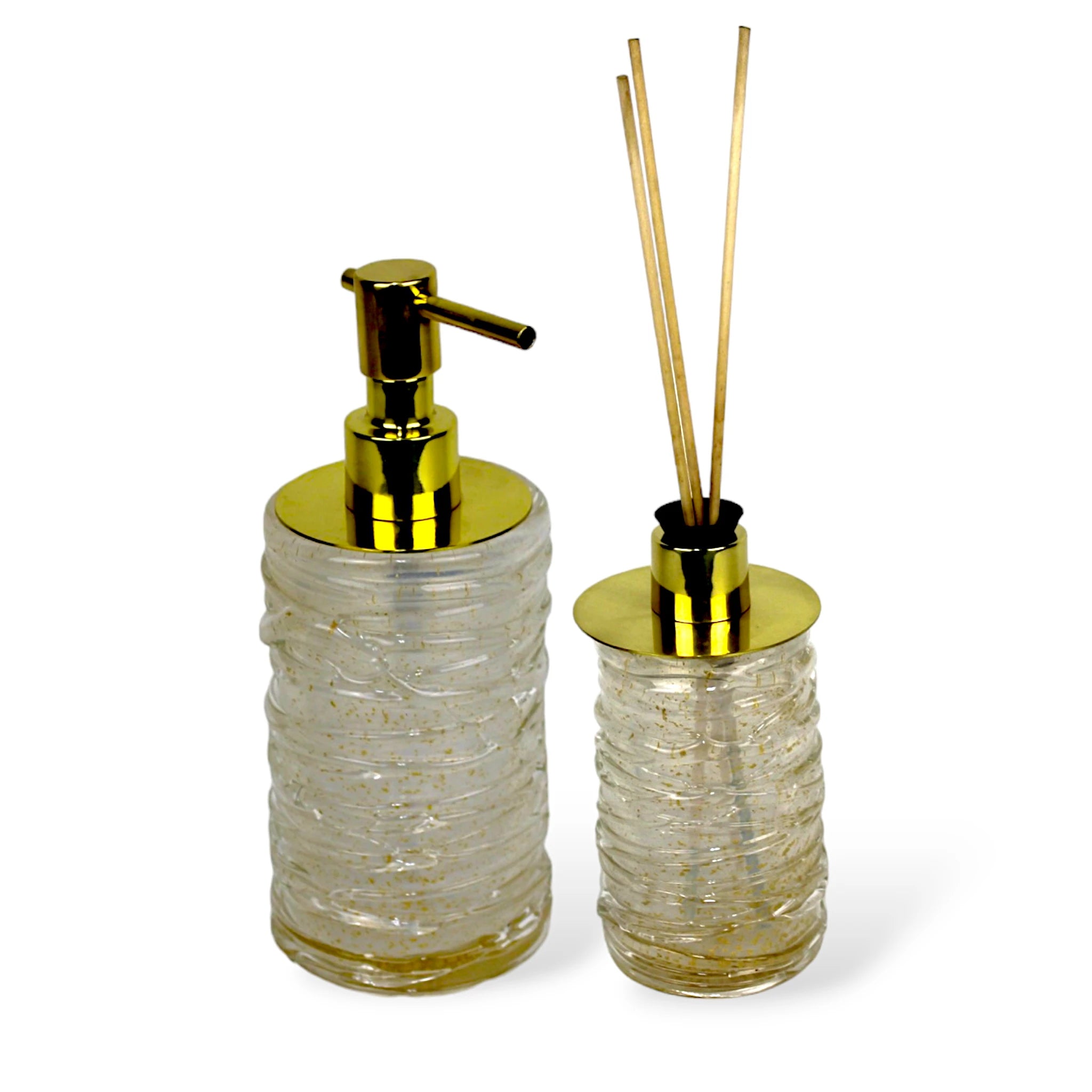 Kit Banheiro de Luxo Murano Saboneteira Difusor Cristal Dourado