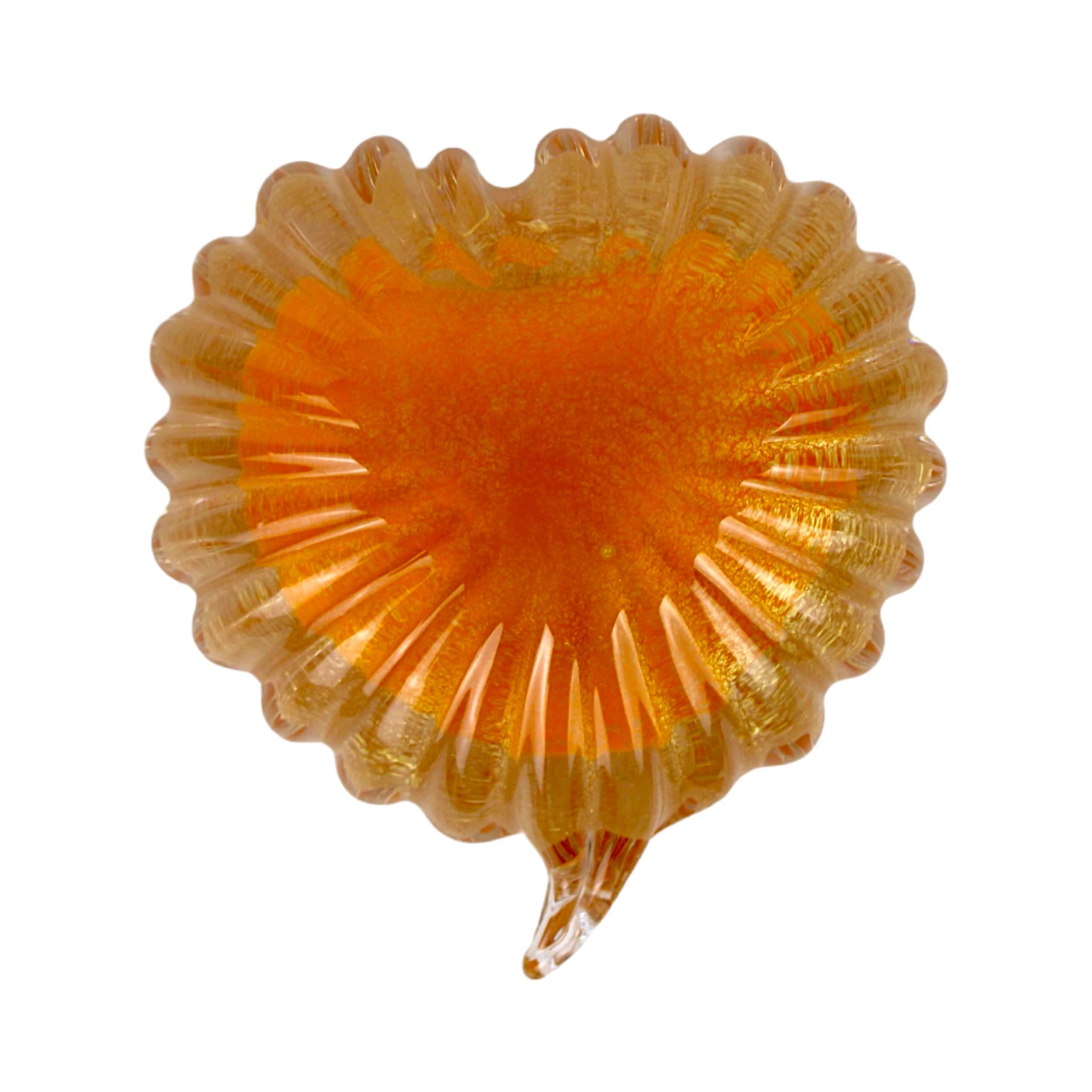 Coração de Cristal Murano com Ouro cor Laranja