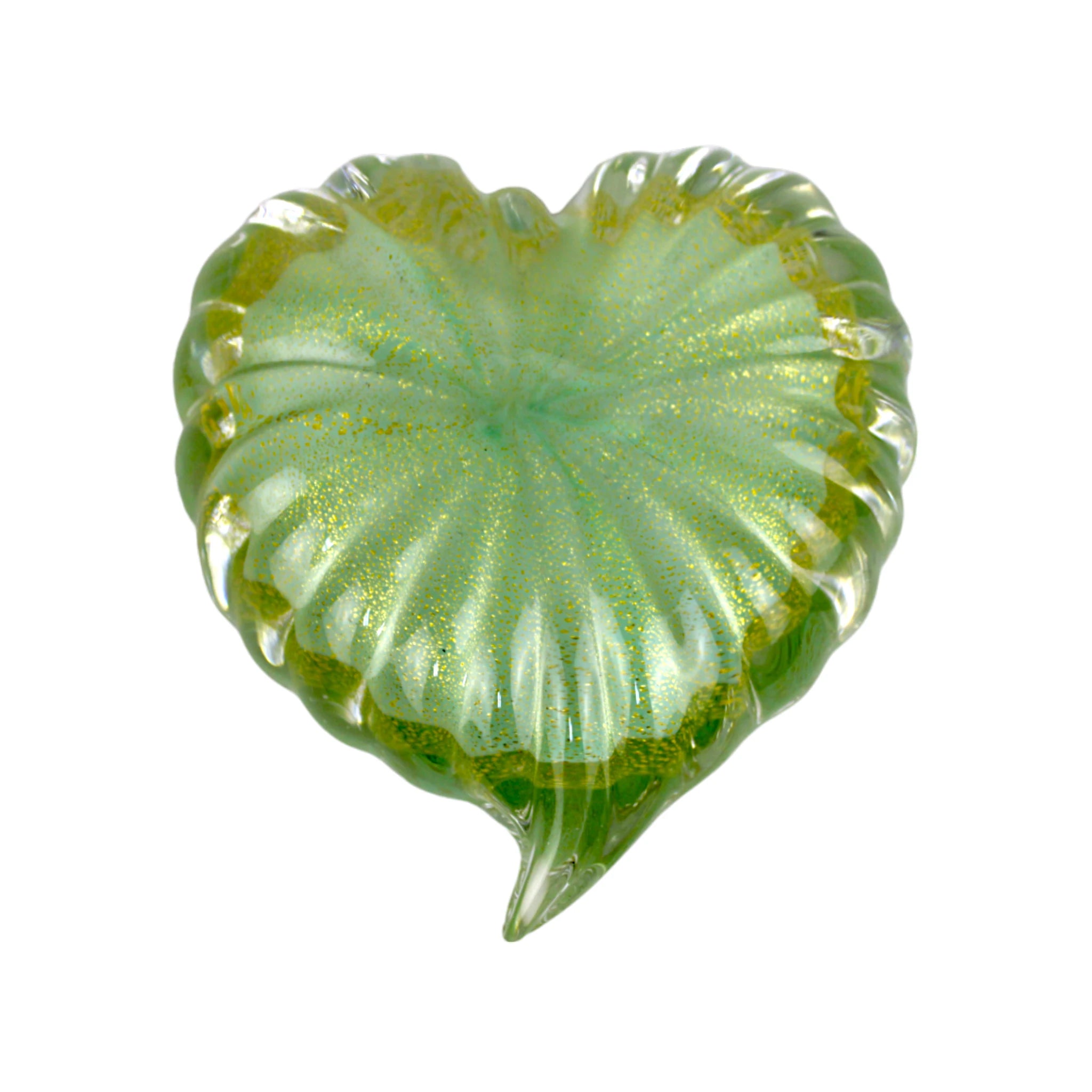 Coração de Cristal Murano com Ouro cor Verde Opalina