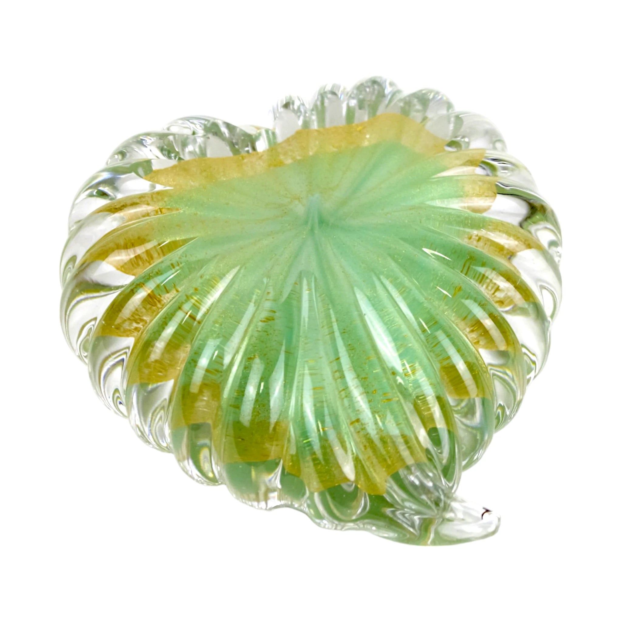 Coração de Cristal Murano com Ouro cor Verde Opalina
