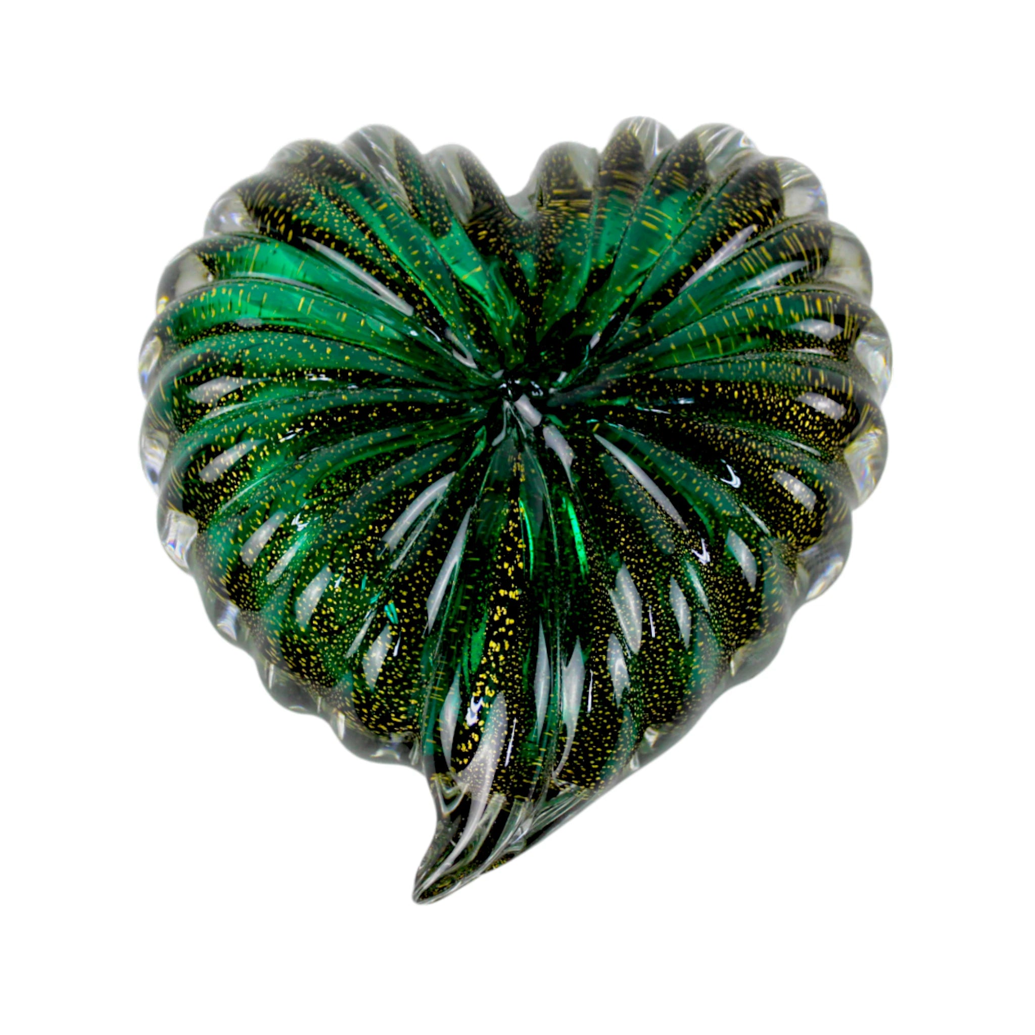 Coração de Cristal Murano com Ouro cor Verde Petróleo